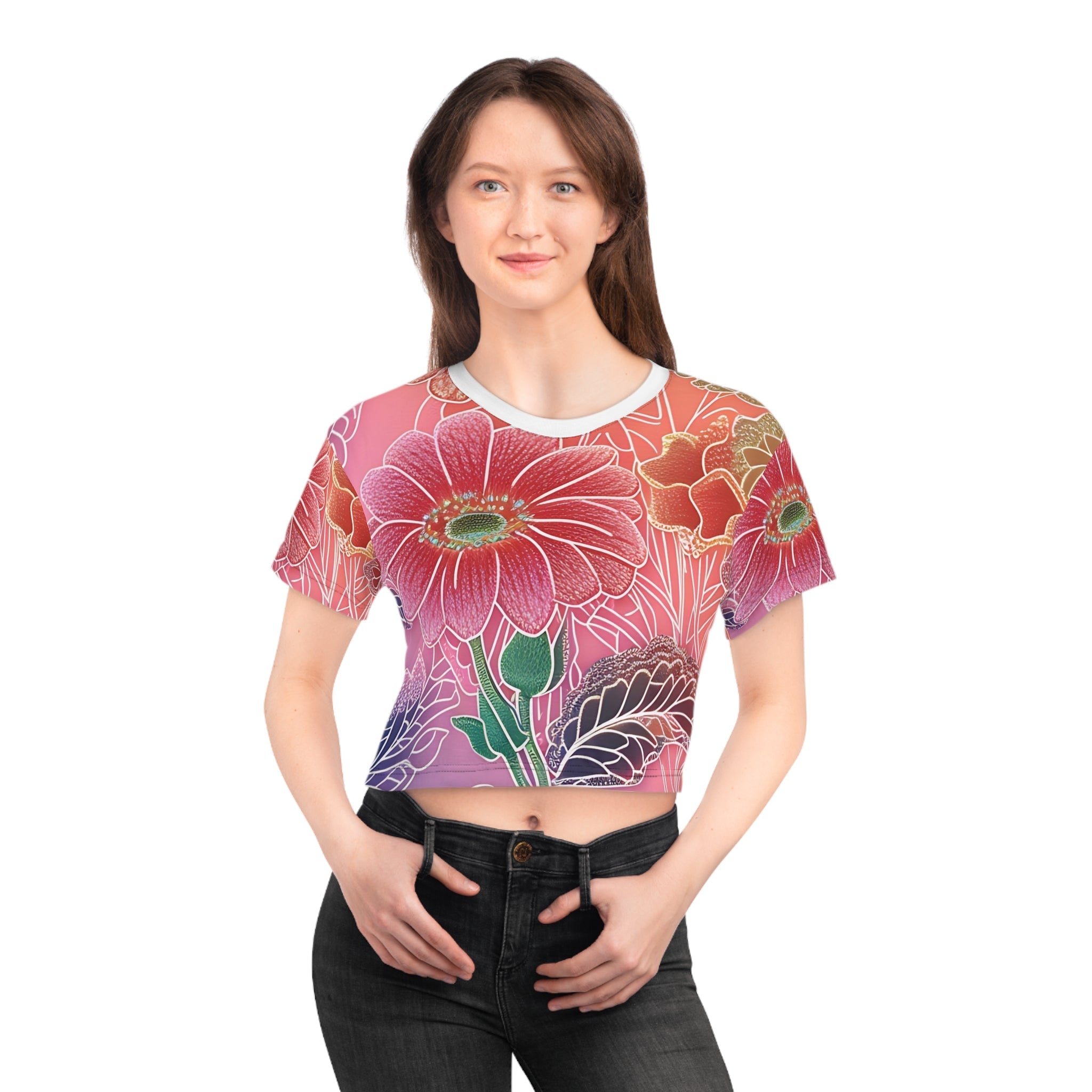 Printify Colorful Floral Crop Top 2025