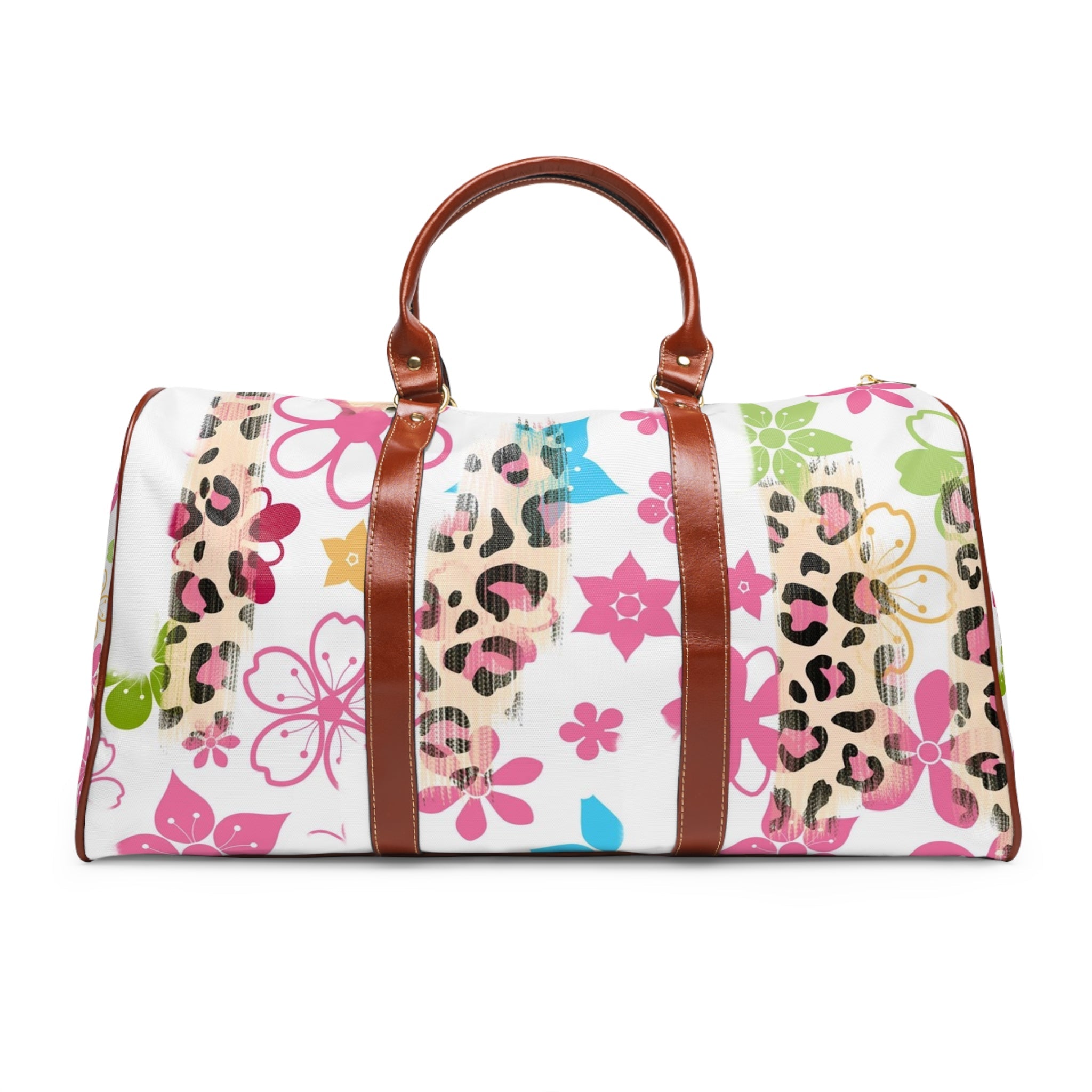 Colorful Floral Leopard Travel Bag, Artsulli - Art is Long, Life is Short, Bags, Size, 20" x 12", Color, Brown, , , 95841759572587923147