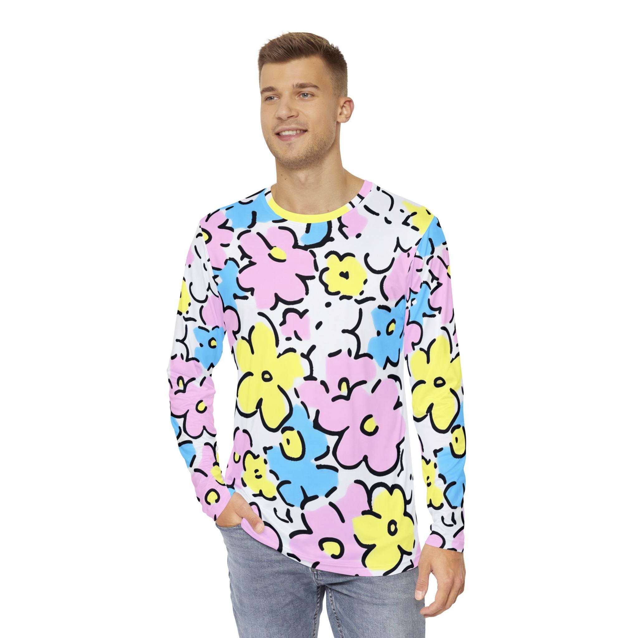 Colorful Floral Long Sleeve Shirt, Artsulli - Art is Long, Life is Short, All Over Prints, , , , , , , 