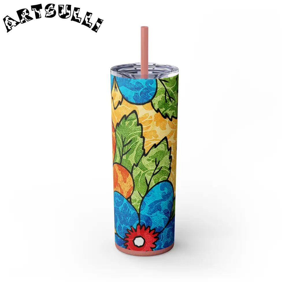 Colorful Floral Maars Personalized Skinny Tumbler, Artsulli - Art is Long, Life is Short, Mug, Finish, Glossy, Color, Glitter Dusty Rose, Size, 20oz, 27415591225707001557