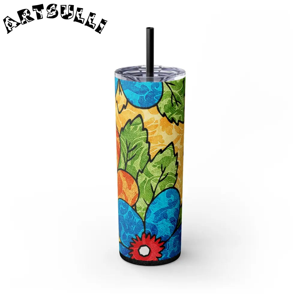 Colorful Floral Maars Personalized Skinny Tumbler, Artsulli - Art is Long, Life is Short, Mug, Finish, Glossy, Color, Glitter Black, Size, 20oz, 72507538809448832279