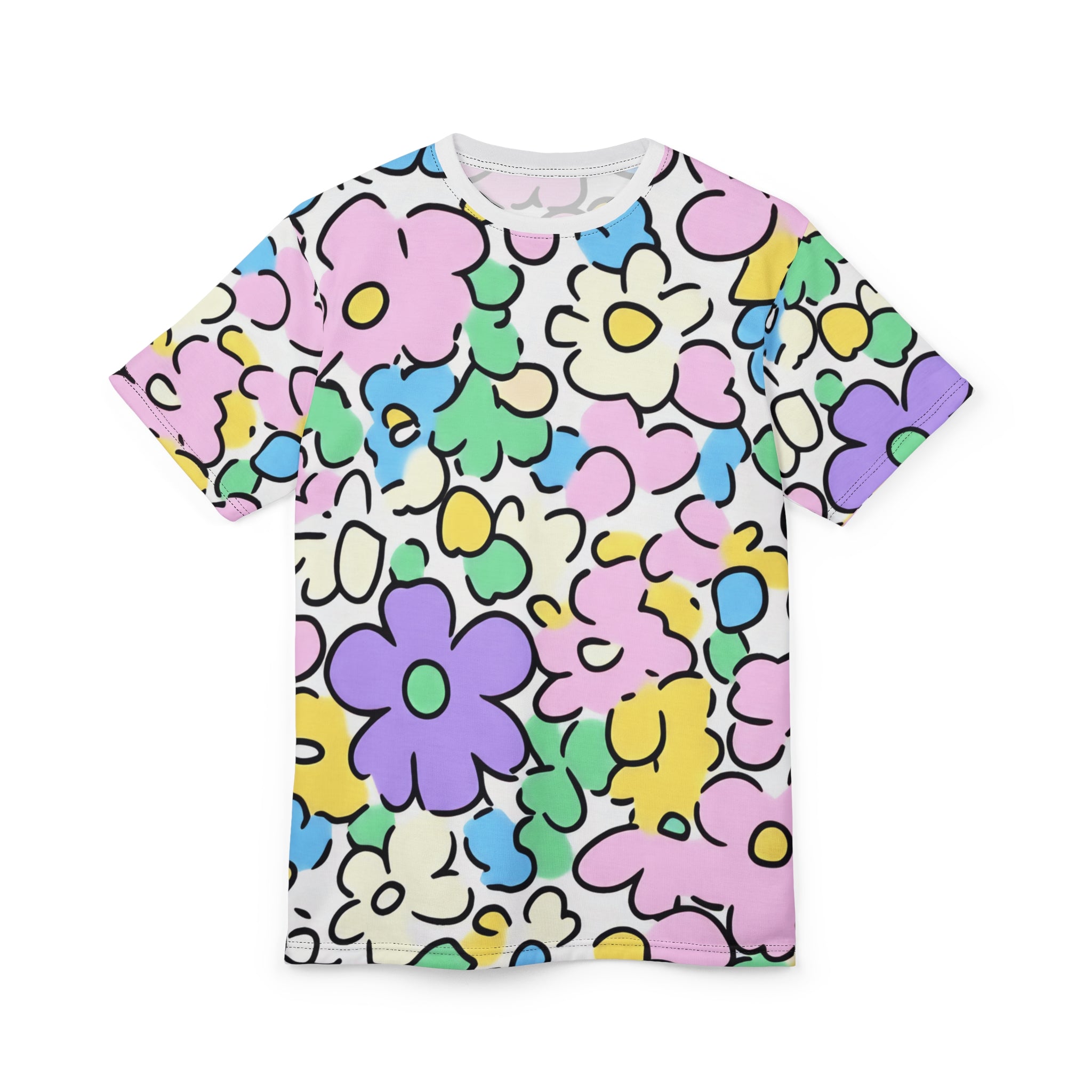 Colorful Floral Microfiber T-Shirt, Artsulli - Art is Long, Life is Short, All Over Prints, , , , , , , 
