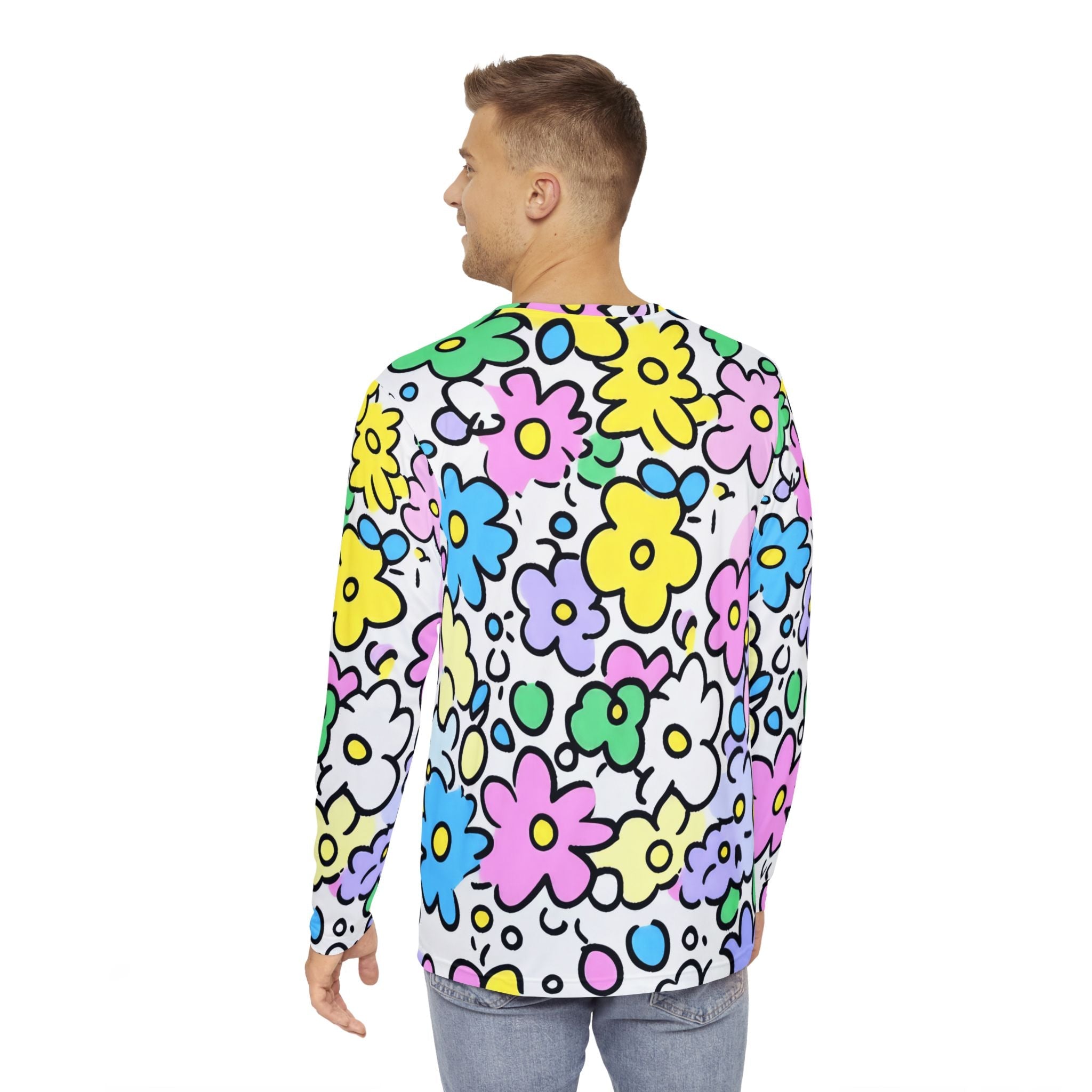 Colorful Floral Print Long Sleeve Shirt, Artsulli - Art is Long, Life is Short, All Over Prints, , , , , , , 