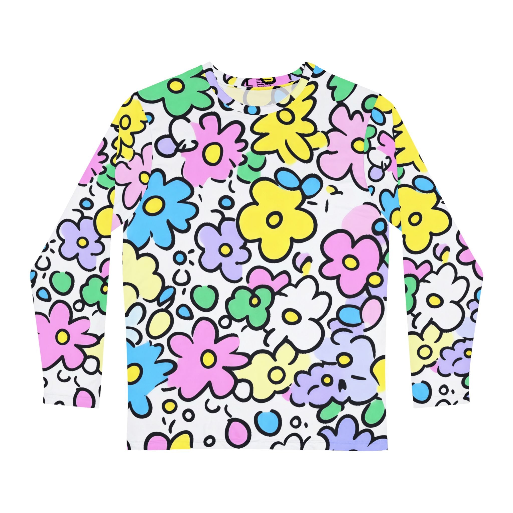 Printify Colorful Floral Print Long Sleeve Shirt 2025