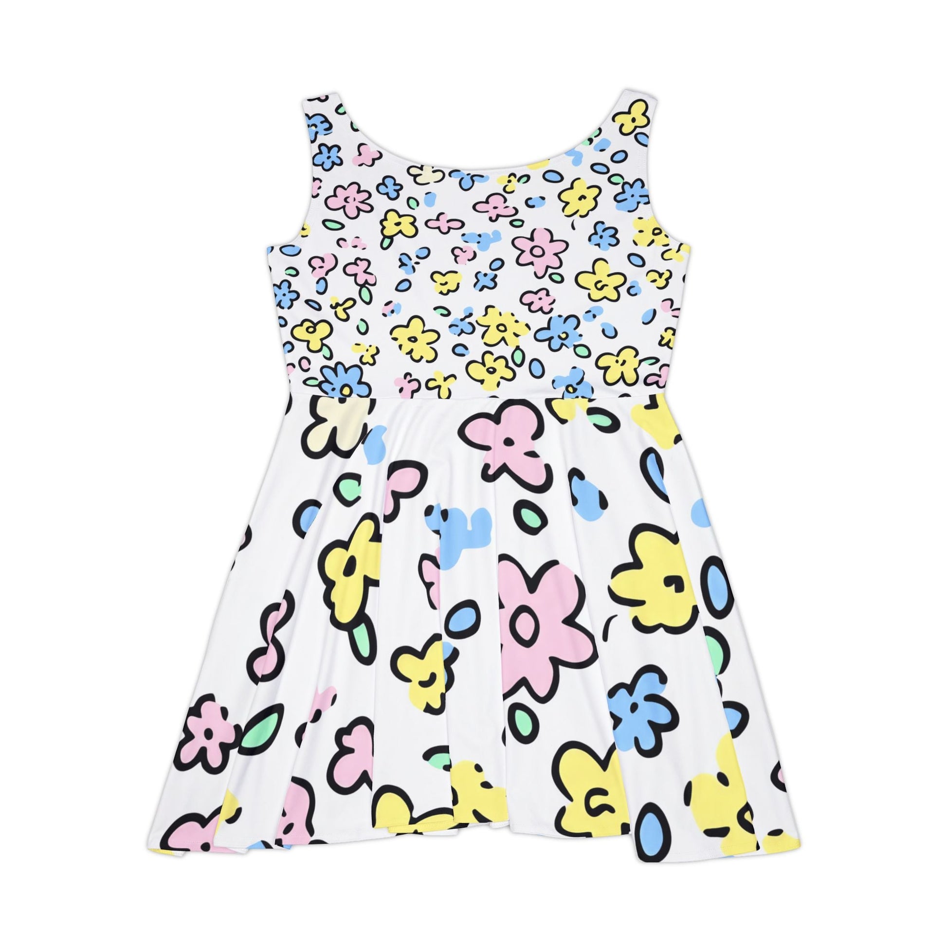 Colorful Floral Print Skater Dress, Artsulli - Art is Long, Life is Short, All Over Prints, , , , , , , 