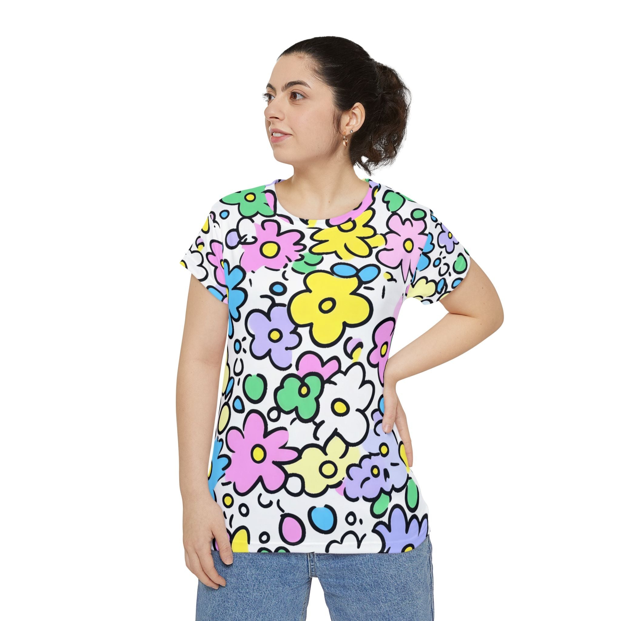 Colorful Floral Print T-Shirt, Artsulli - Art is Long, Life is Short, All Over Prints, , , , , , , 