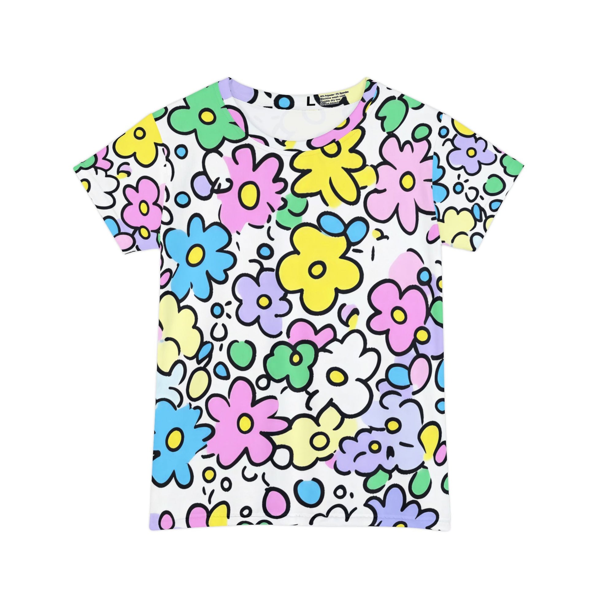 Colorful Floral Print T-Shirt, Artsulli - Art is Long, Life is Short, All Over Prints, Size, XS, , , , , 18776316877506557630