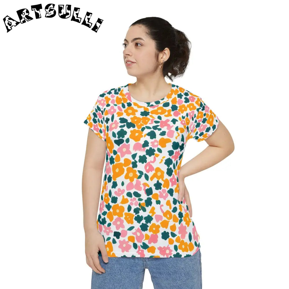 Colorful Floral Print Tee, Artsulli - Art is Long, Life is Short, All Over Prints, , , , , , , 