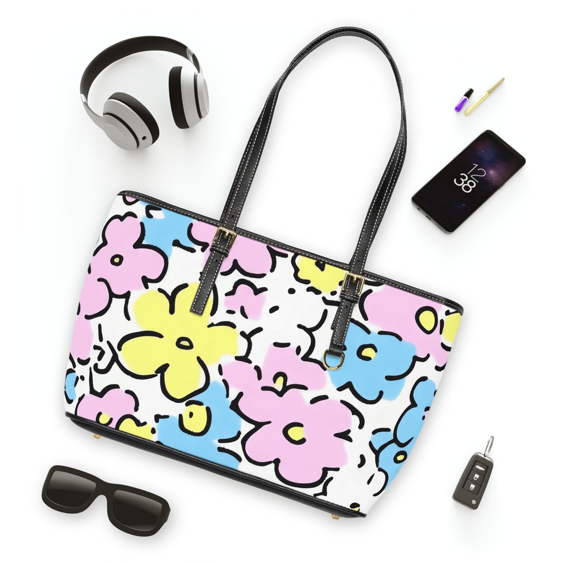 Colorful Floral PU Leather Shoulder Bag, Artsulli - Art is Long, Life is Short, Bags, , , , , , , 