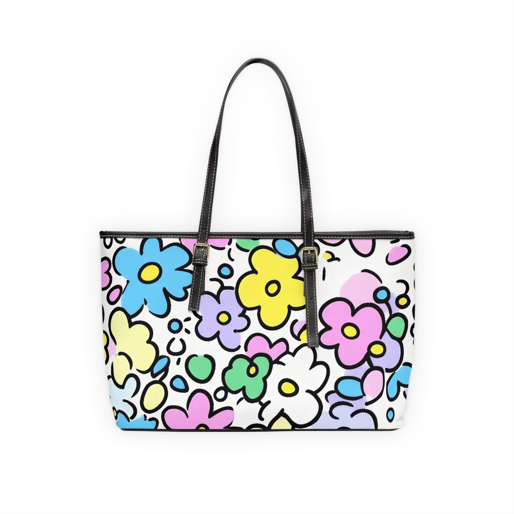 Colorful Floral PU Leather Shoulder Bag, Artsulli - Art is Long, Life is Short, Bags, , , , , , , 
