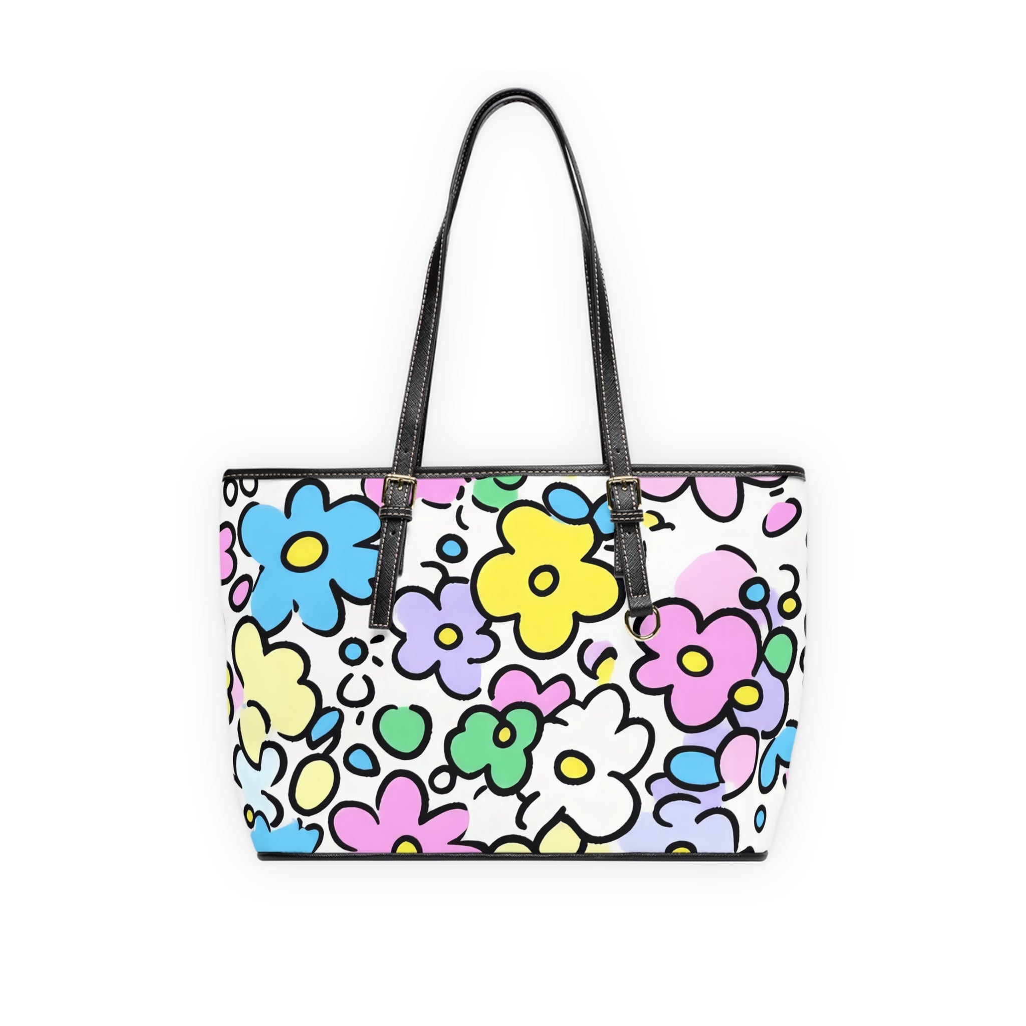 Colorful Floral PU Leather Shoulder Bag, Artsulli - Art is Long, Life is Short, Bags, Size, 16" x 10", Color, Black, , , 32349352530752307401