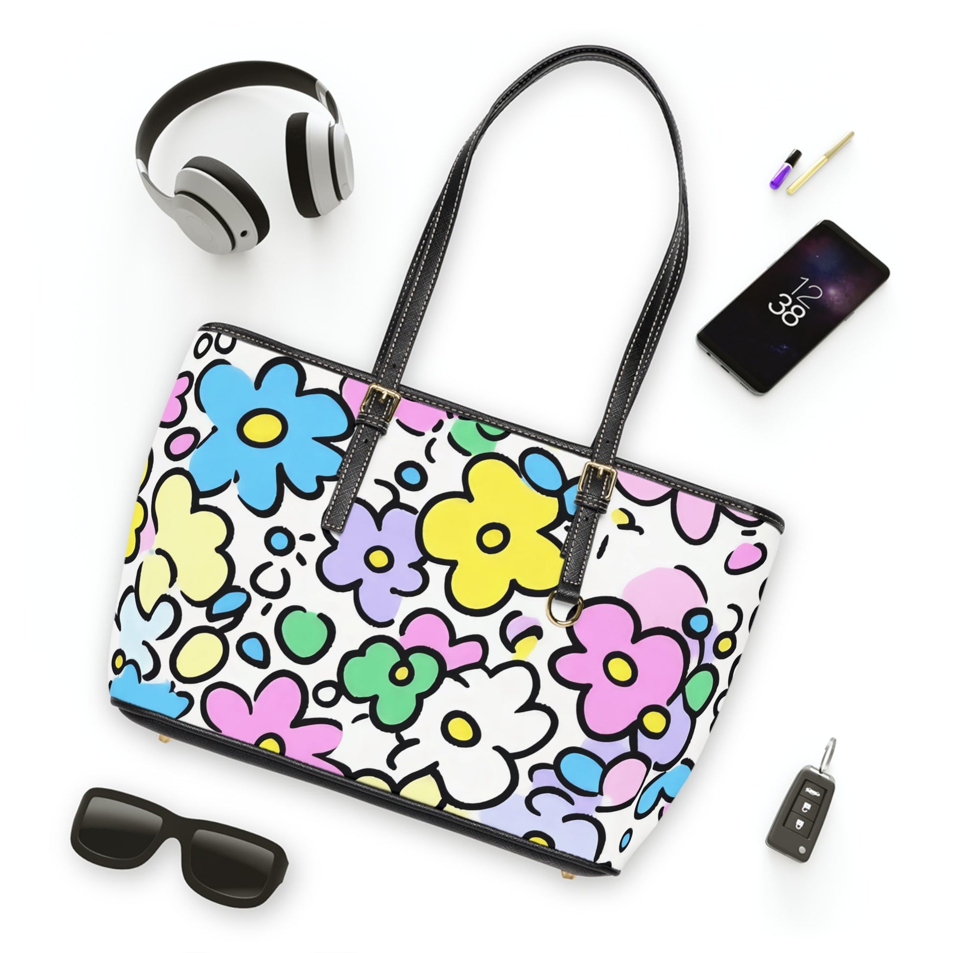 Colorful Floral PU Leather Shoulder Bag, Artsulli - Art is Long, Life is Short, Bags, , , , , , , 