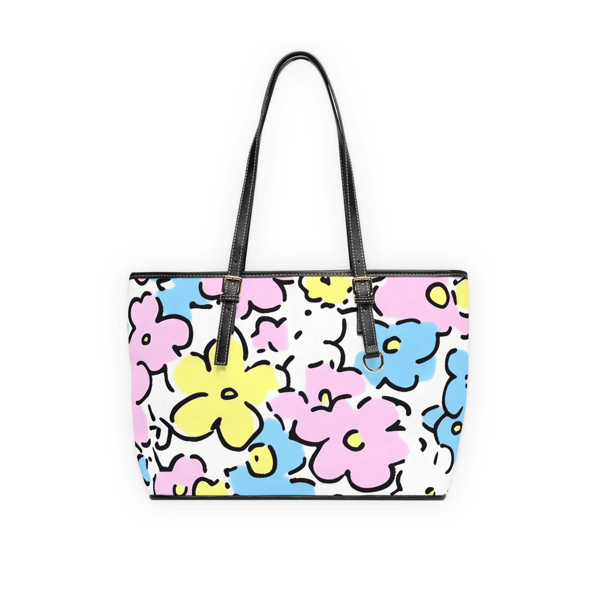 Colorful Floral PU Leather Shoulder Bag, Artsulli - Art is Long, Life is Short, Bags, Size, 16" x 10", Color, Black, , , 33809209718818456130