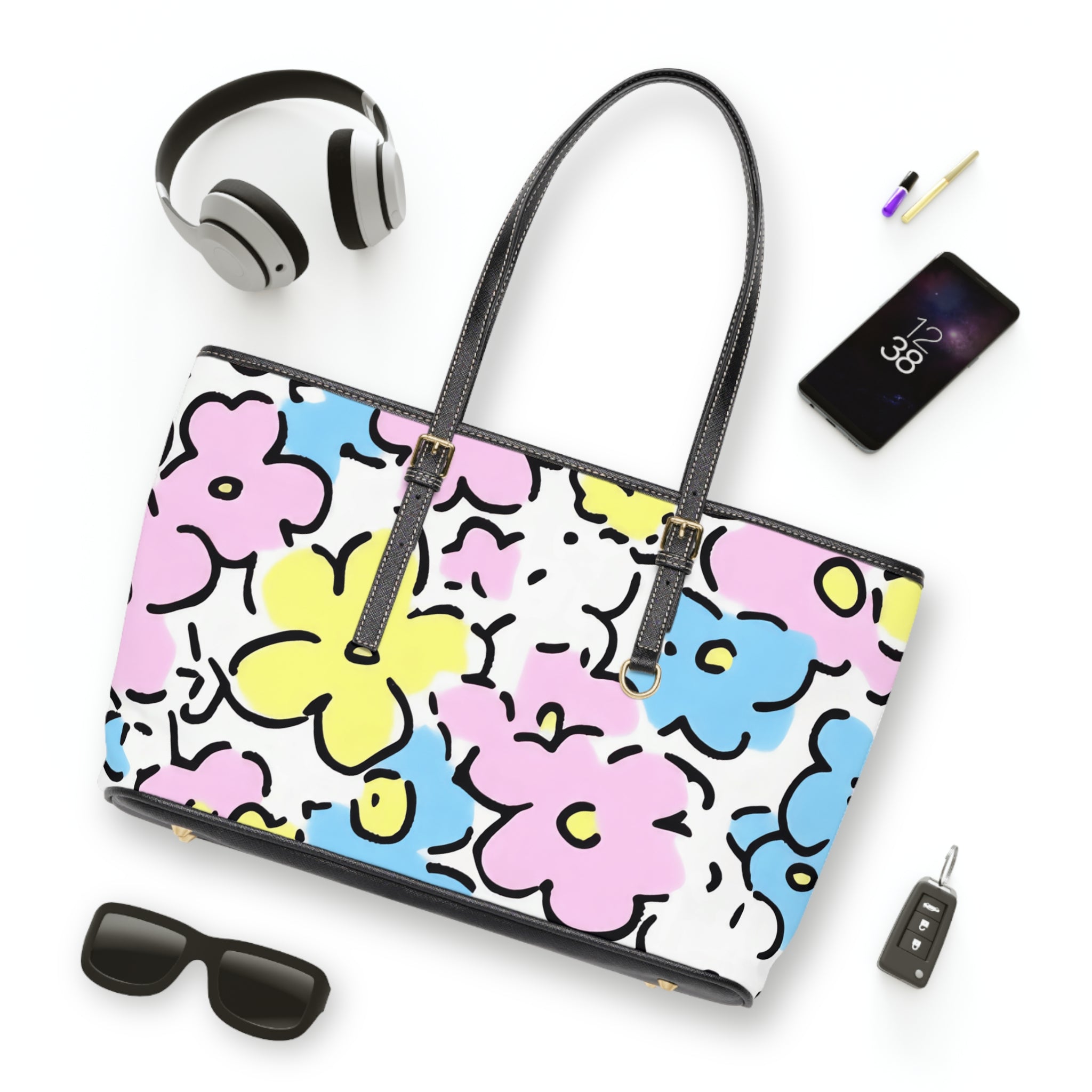 Colorful Floral PU Leather Shoulder Bag, Artsulli - Art is Long, Life is Short, Bags, , , , , , , 