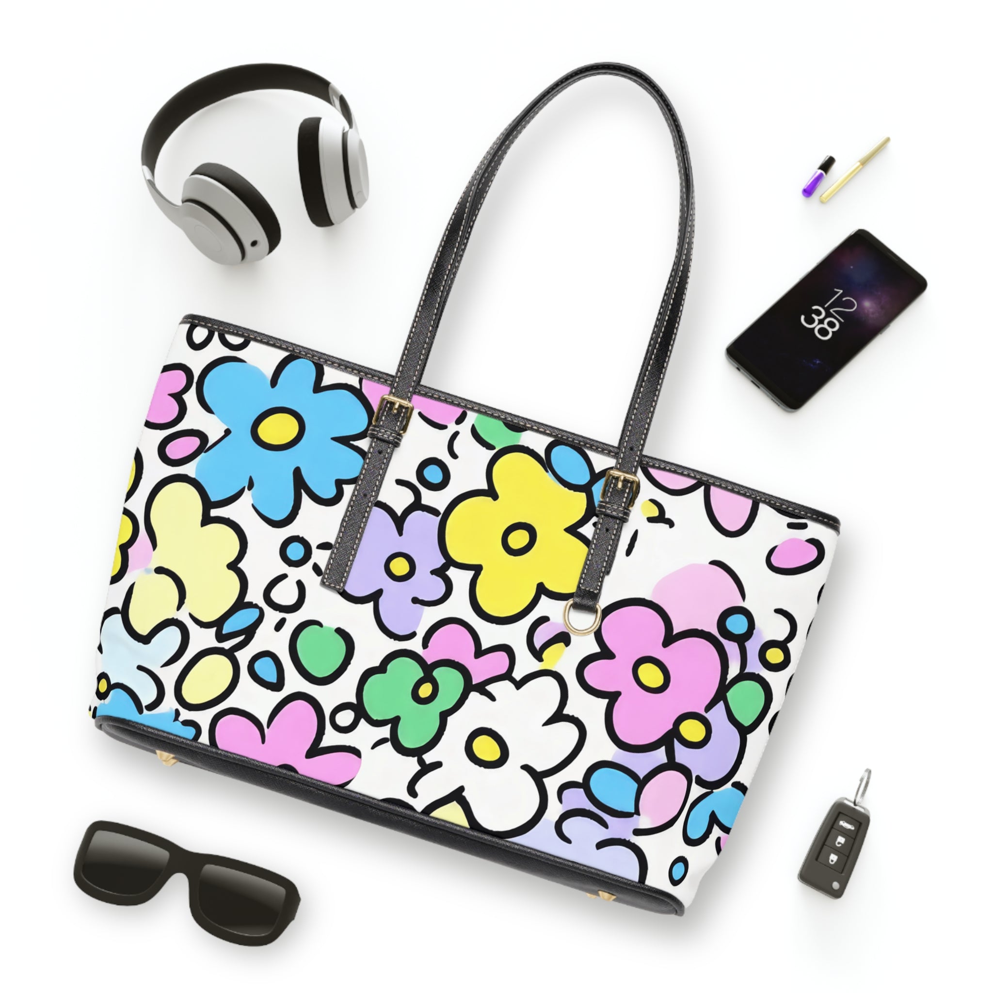 Colorful Floral PU Leather Shoulder Bag, Artsulli - Art is Long, Life is Short, Bags, , , , , , , 