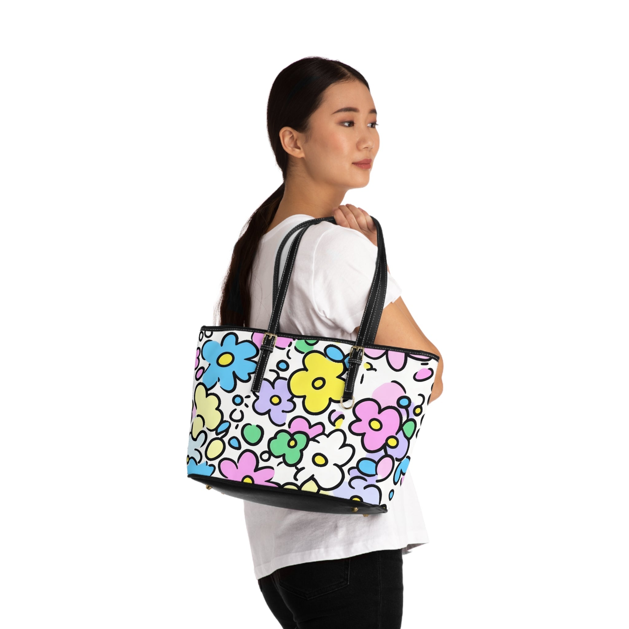 Colorful Floral PU Leather Shoulder Bag, Artsulli - Art is Long, Life is Short, Bags, , , , , , , 