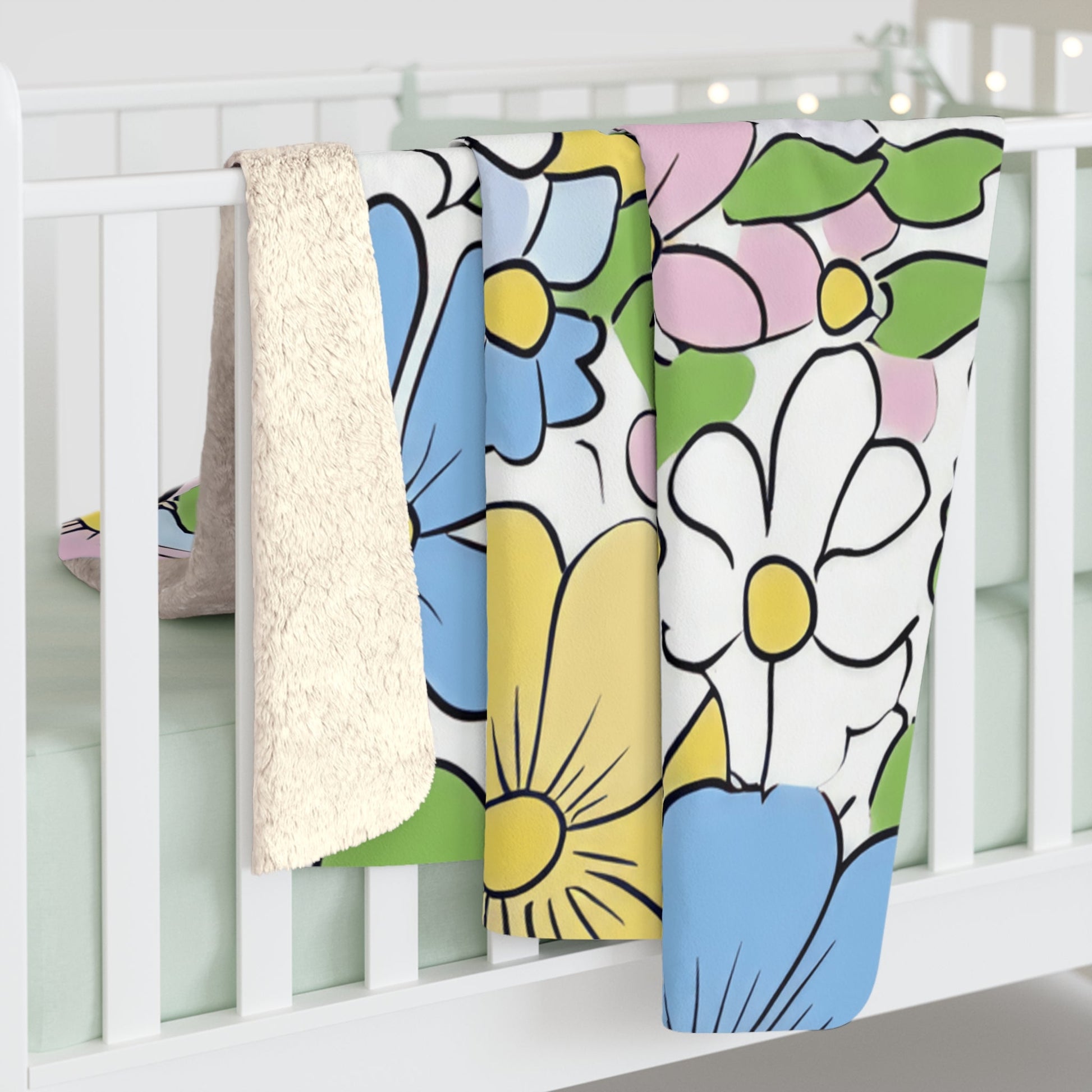 Colorful Floral Sherpa Fleece Blanket, Artsulli - Art is Long, Life is Short, Home Decor, , , , , , , 