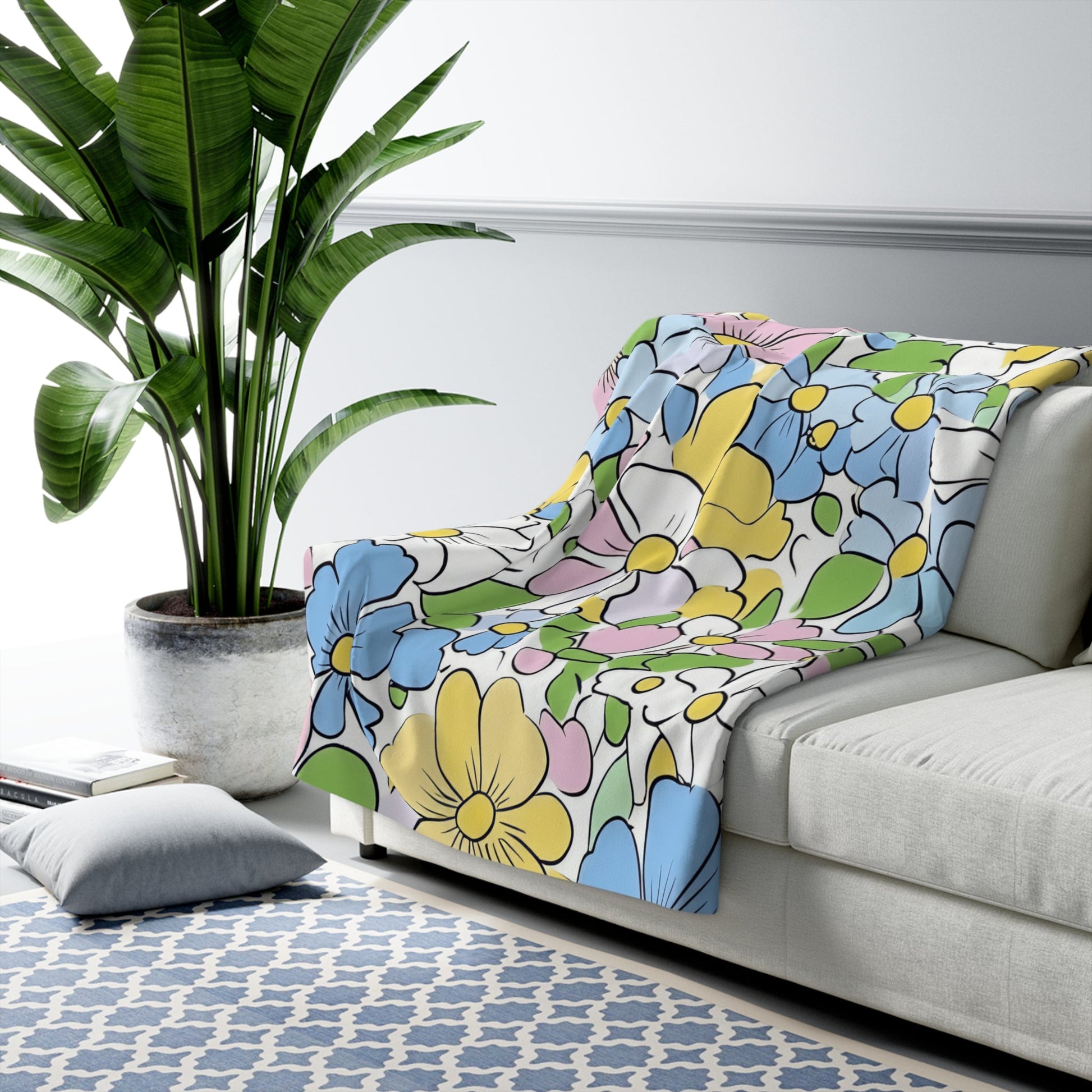 Colorful Floral Sherpa Fleece Blanket, Artsulli - Art is Long, Life is Short, Home Decor, , , , , , , 