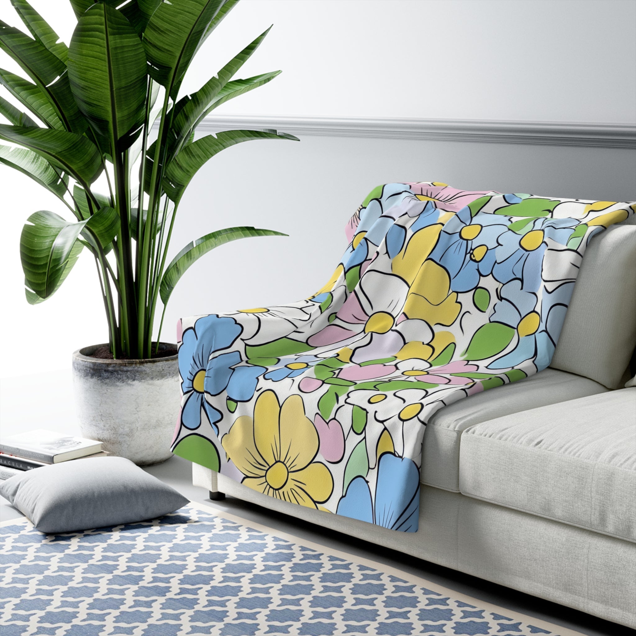 Colorful Floral Sherpa Fleece Blanket, Artsulli - Art is Long, Life is Short, Home Decor, , , , , , , 