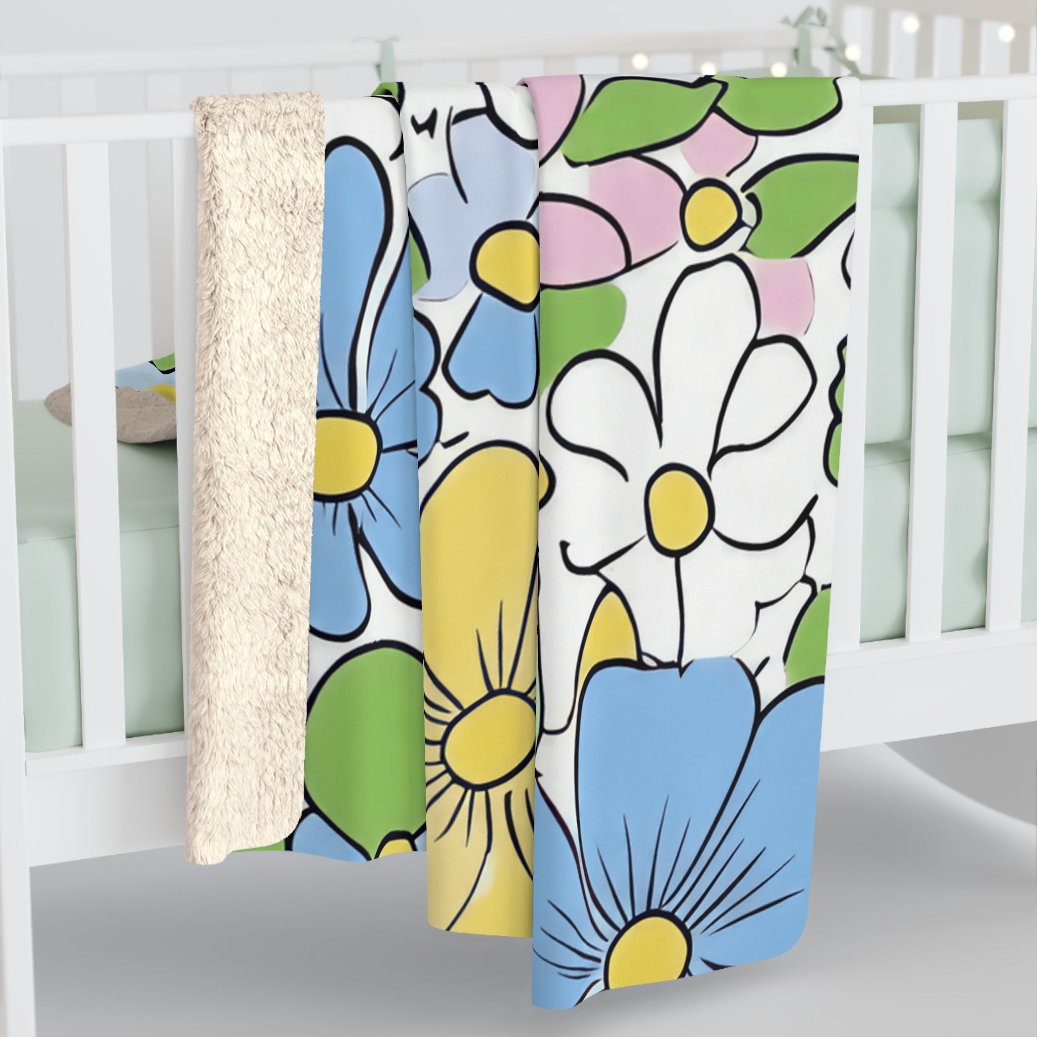 Colorful Floral Sherpa Fleece Blanket, Artsulli - Art is Long, Life is Short, Home Decor, , , , , , , 