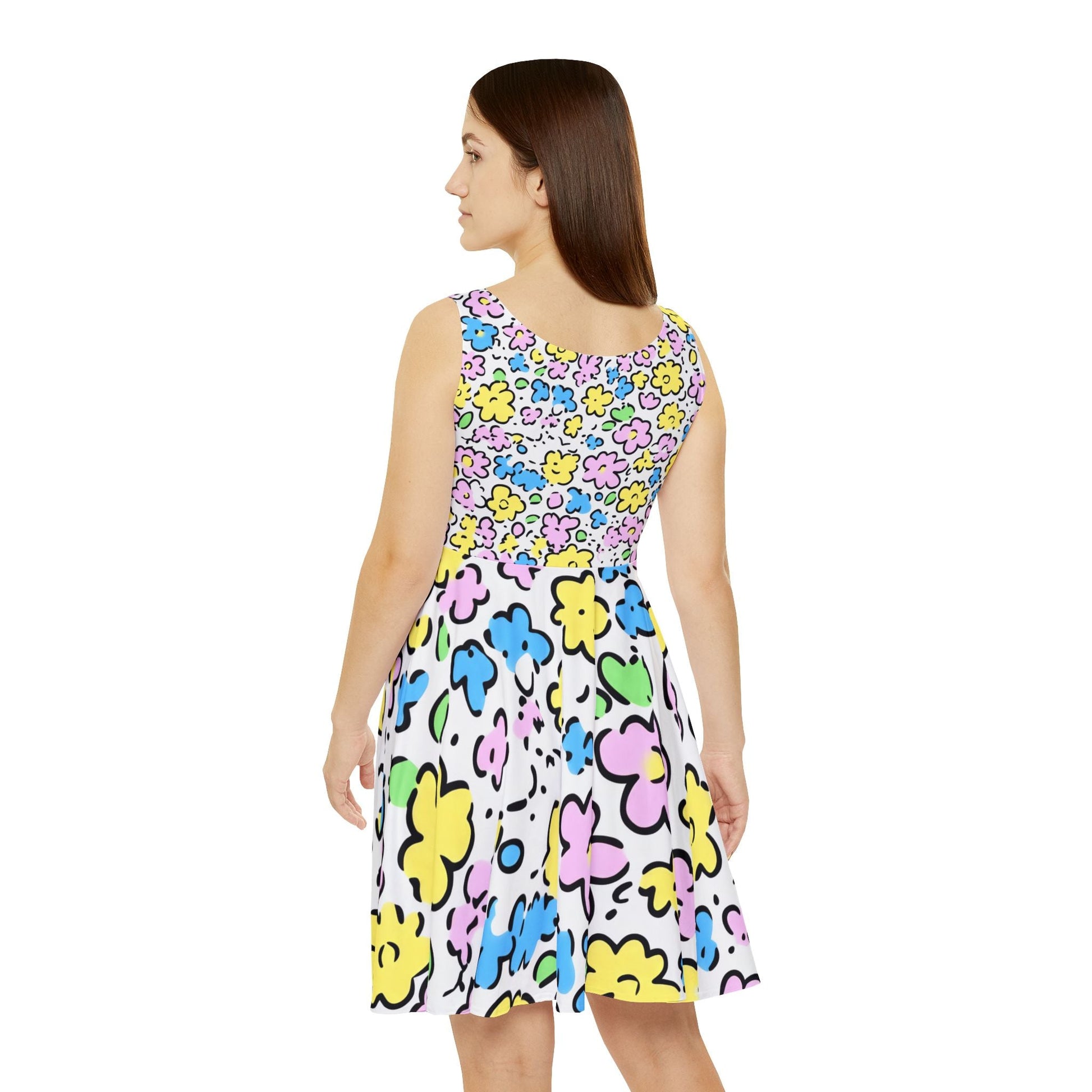 Colorful Floral Skater Dress, Artsulli - Art is Long, Life is Short, All Over Prints, , , , , , , 