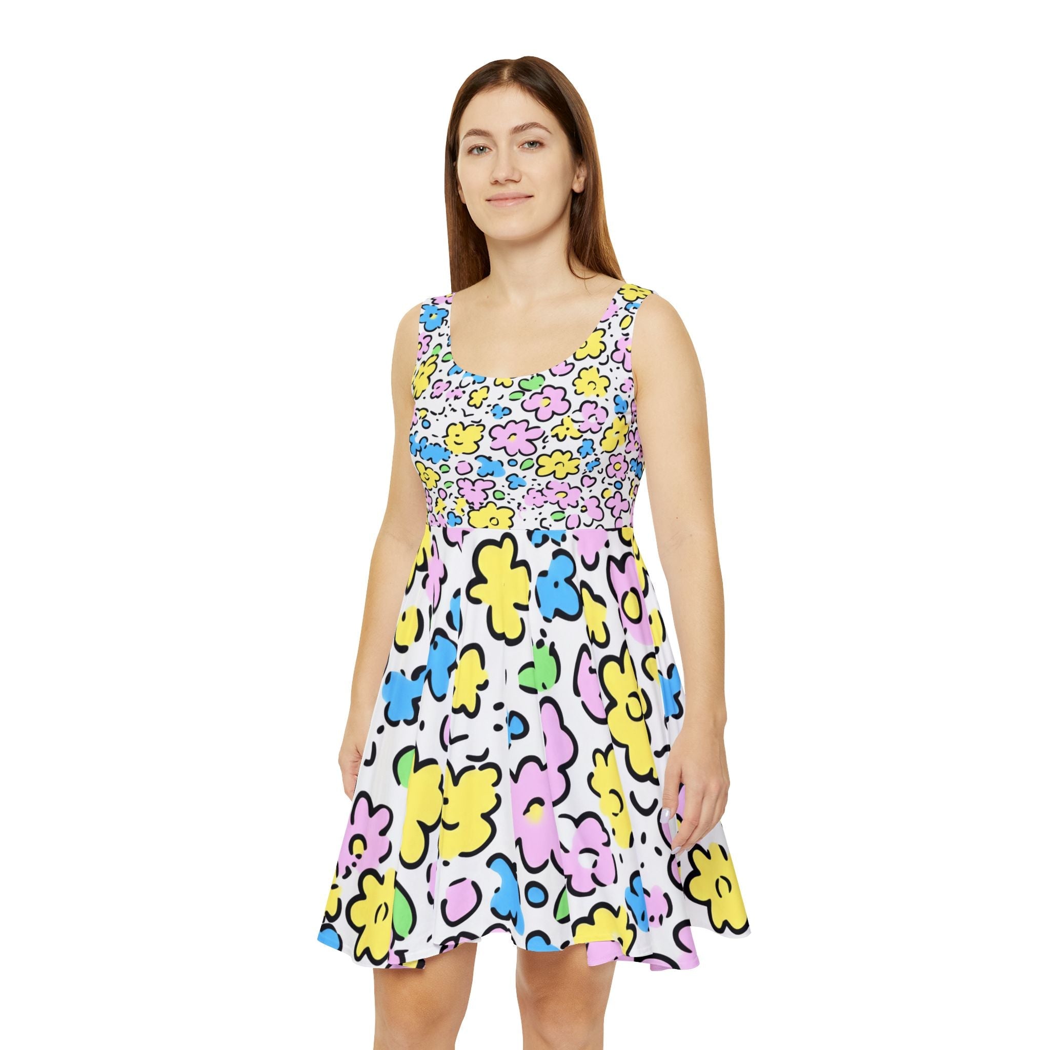 Colorful Floral Skater Dress, Artsulli - Art is Long, Life is Short, All Over Prints, , , , , , , 