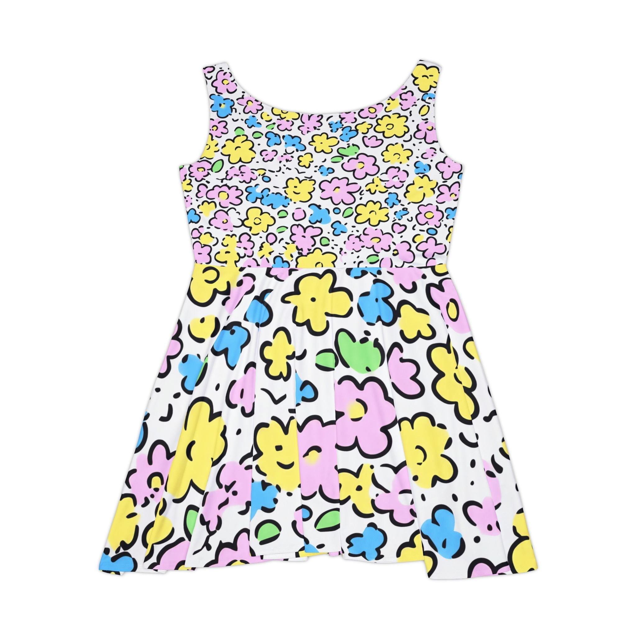 Colorful Floral Skater Dress, Artsulli - Art is Long, Life is Short, All Over Prints, , , , , , , 