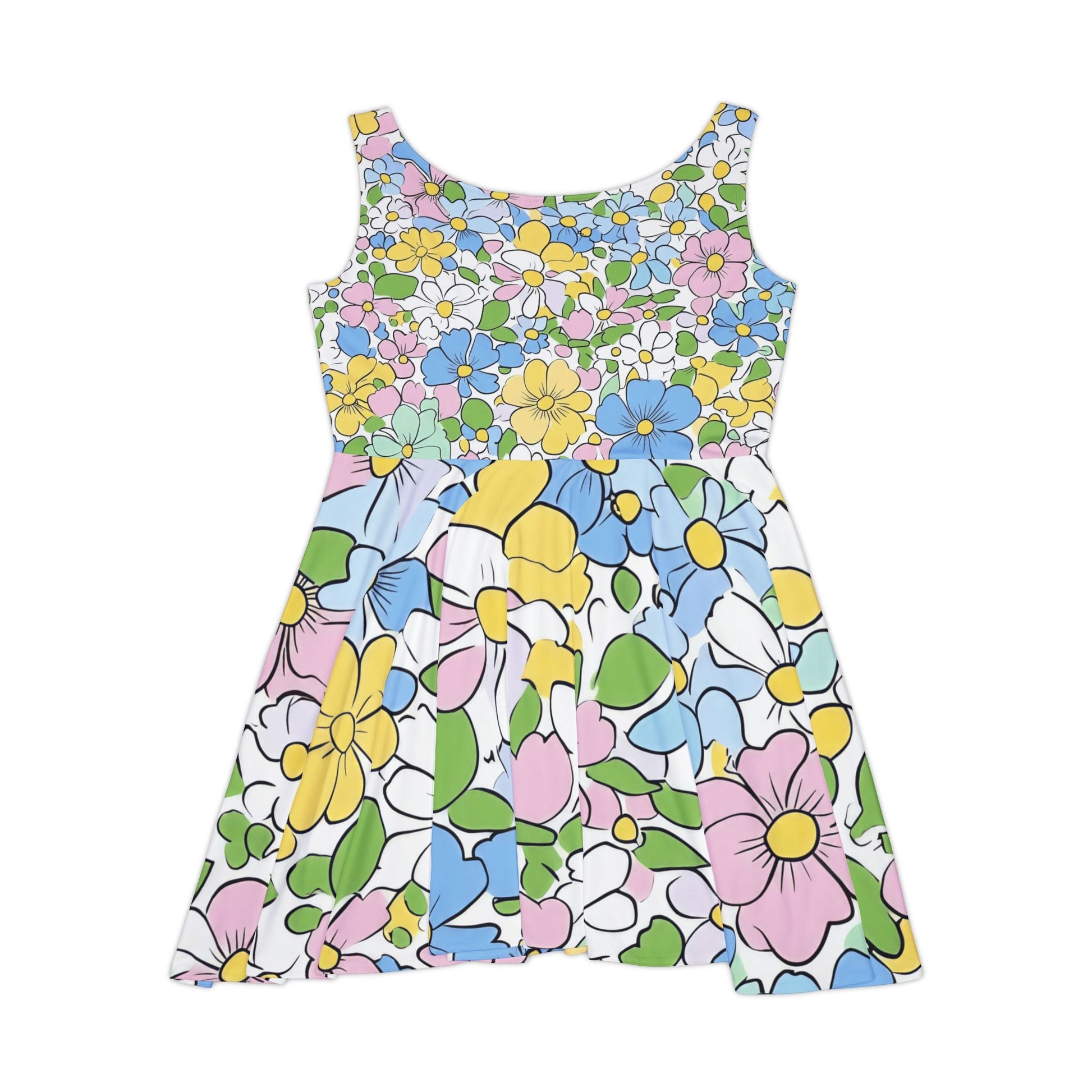 Colorful Floral Sleeveless Skater Dress, Artsulli - Art is Long, Life is Short, All Over Prints, , , , , , , 