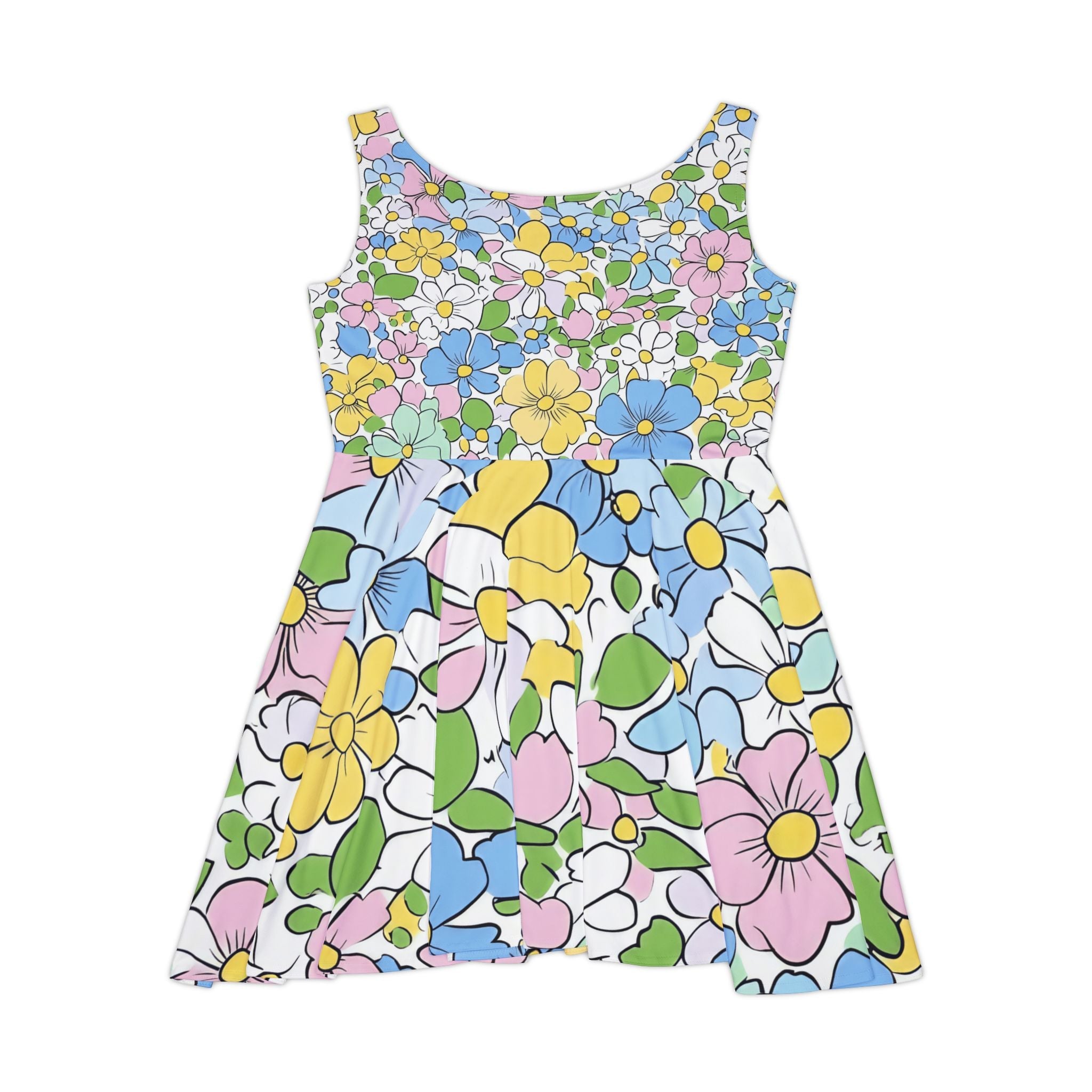 Colorful Floral Sleeveless Skater Dress, Artsulli - Art is Long, Life is Short, All Over Prints, , , , , , , 