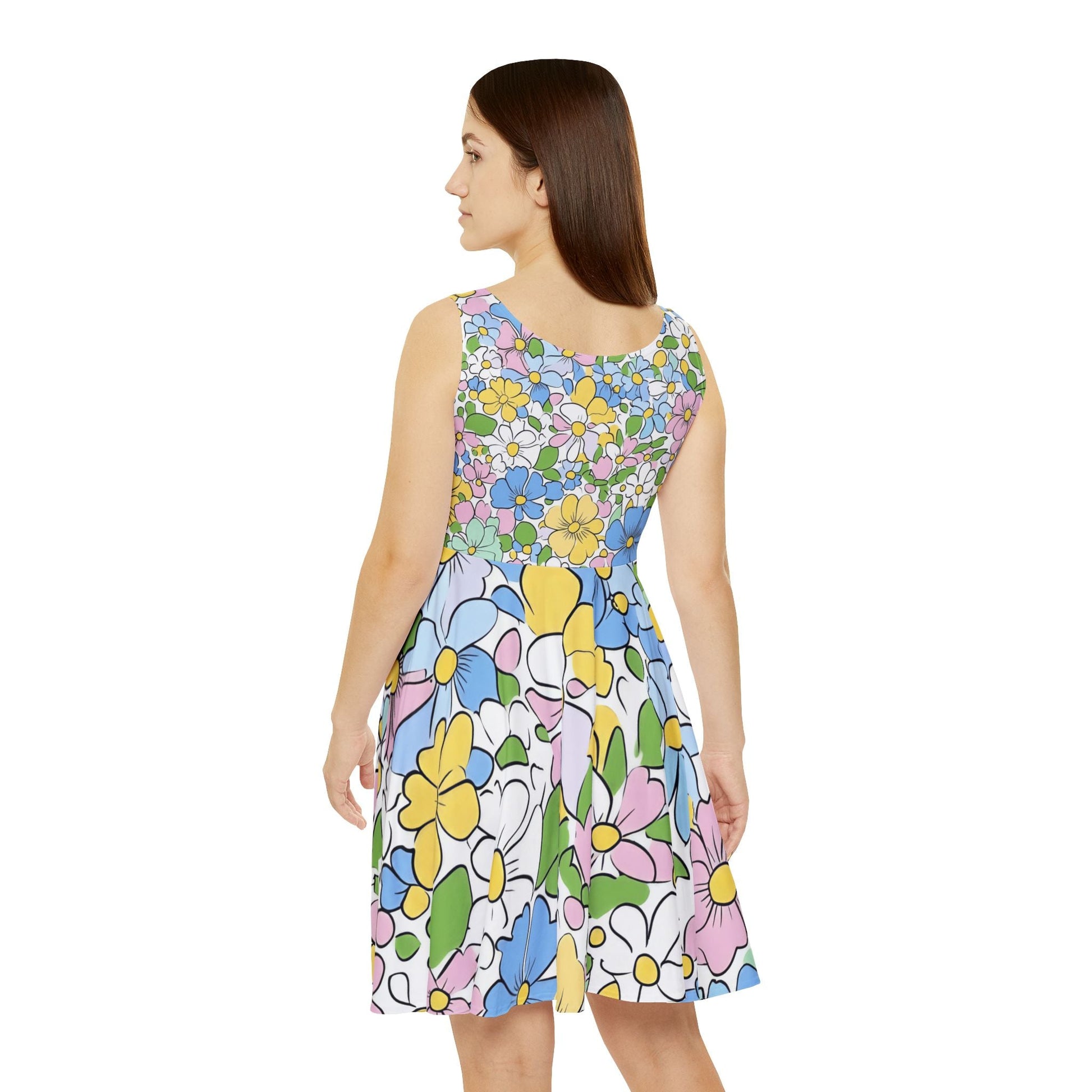 Colorful Floral Sleeveless Skater Dress, Artsulli - Art is Long, Life is Short, All Over Prints, , , , , , , 