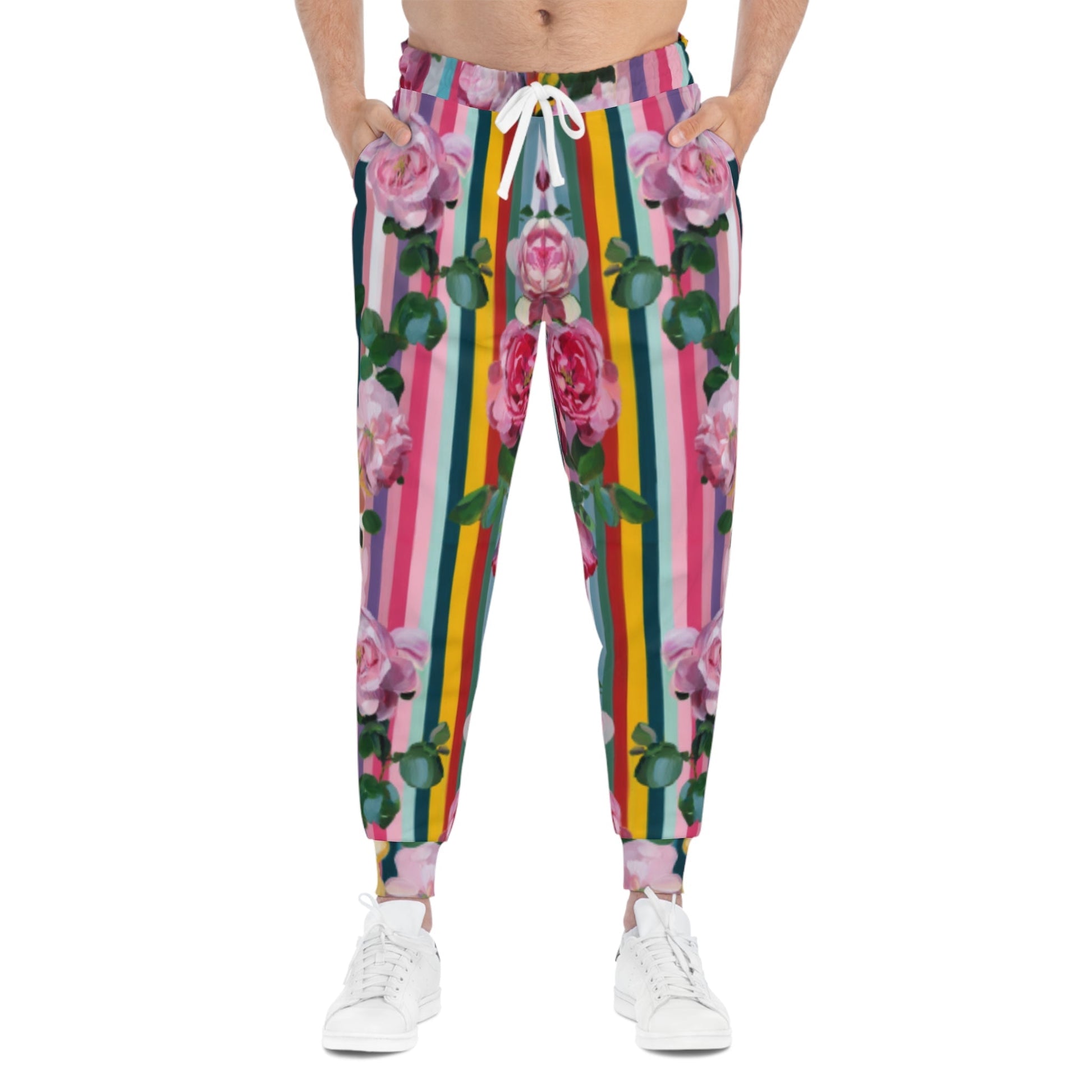 Colorful Floral Striped Joggers, Artsulli - Art is Long, Life is Short, All Over Prints, , , , , , , 