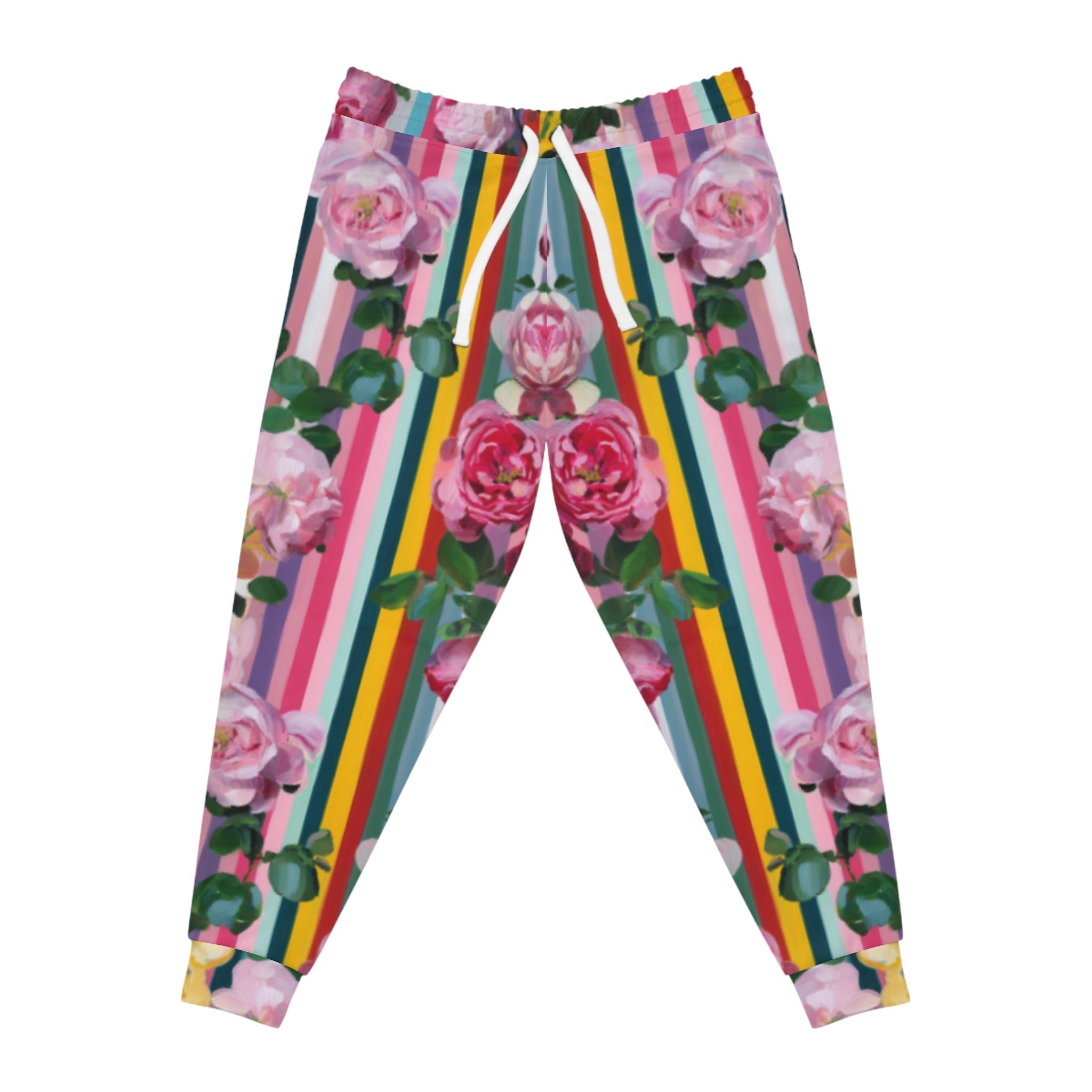 Colorful Floral Striped Joggers, Artsulli - Art is Long, Life is Short, All Over Prints, Size, S, Color, Seam thread color automatically matched to design, , , 33653493370994915544