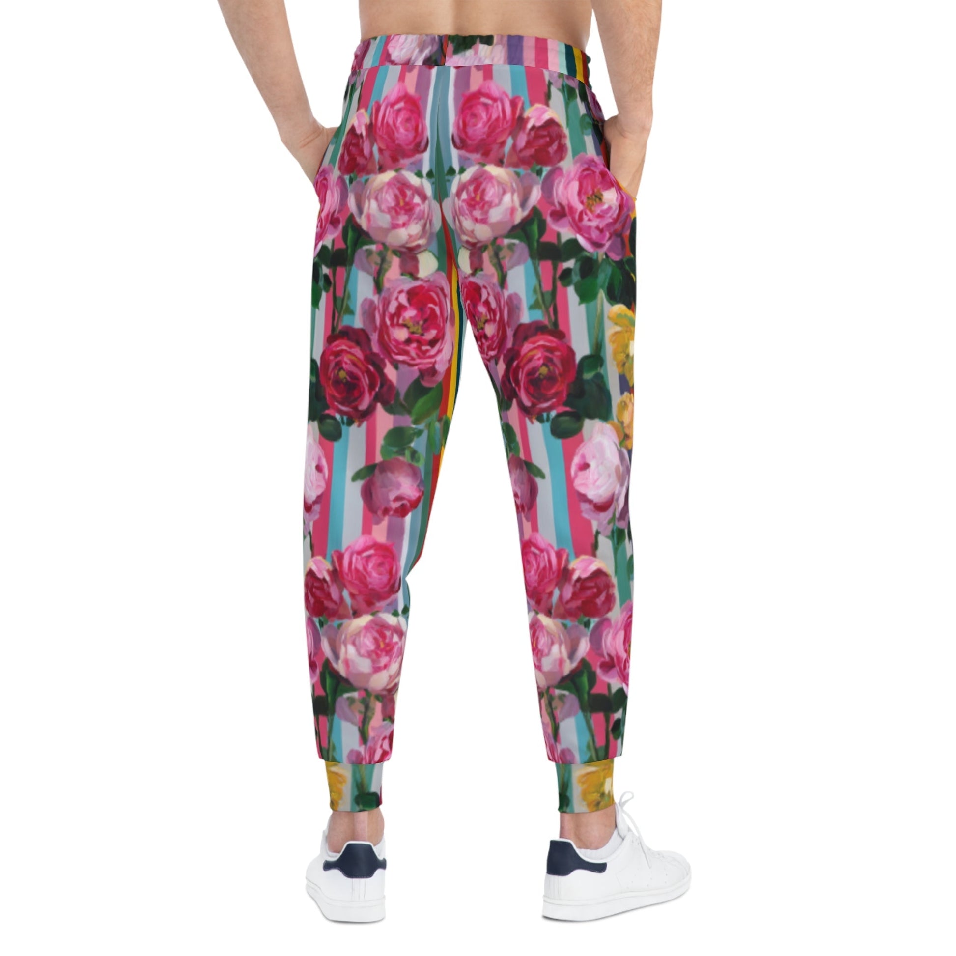 Colorful Floral Striped Joggers, Artsulli - Art is Long, Life is Short, All Over Prints, , , , , , , 