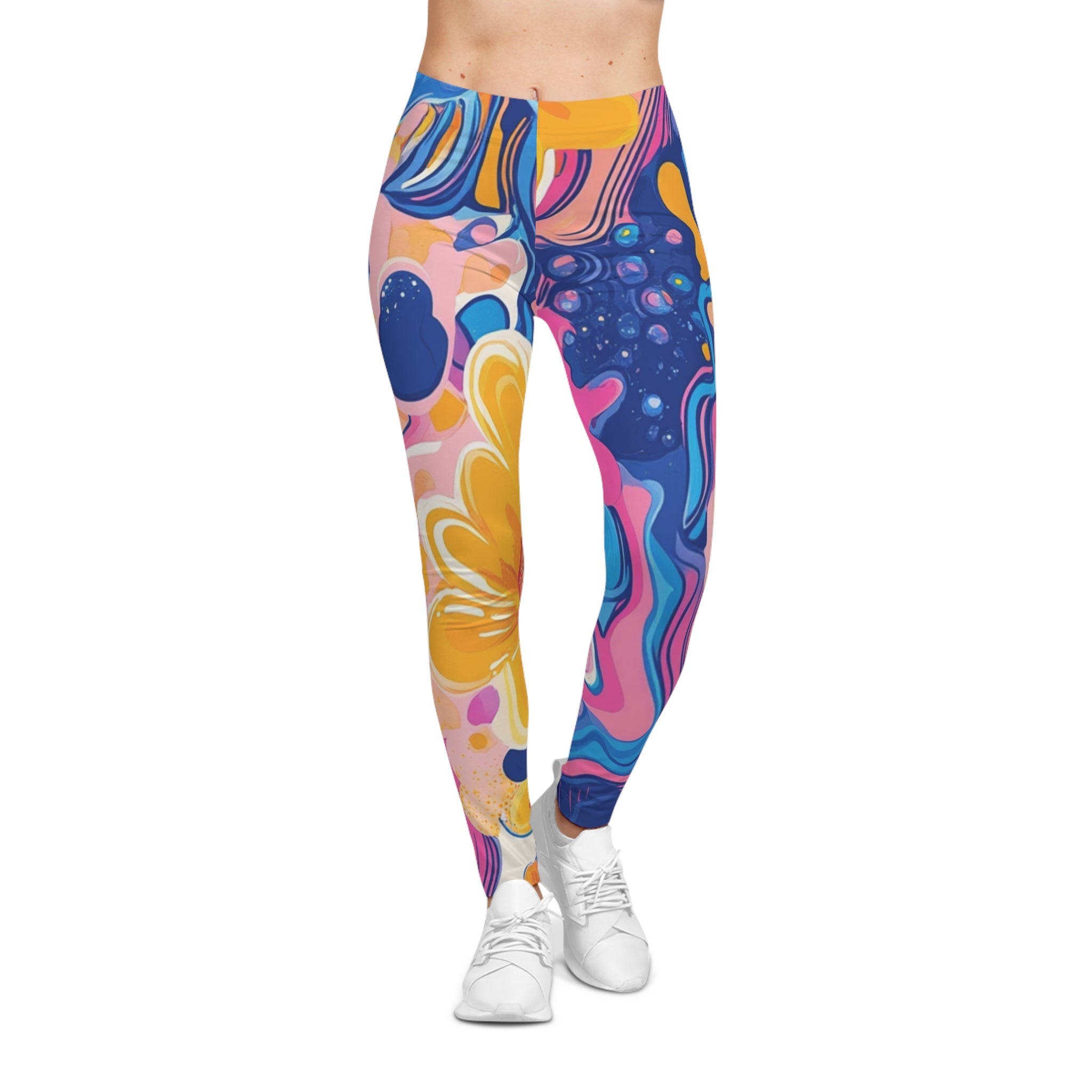 Colorful Floral Swirl Casual Leggings, Artsulli - Art is Long, Life is Short, All Over Prints, , , , , , , 