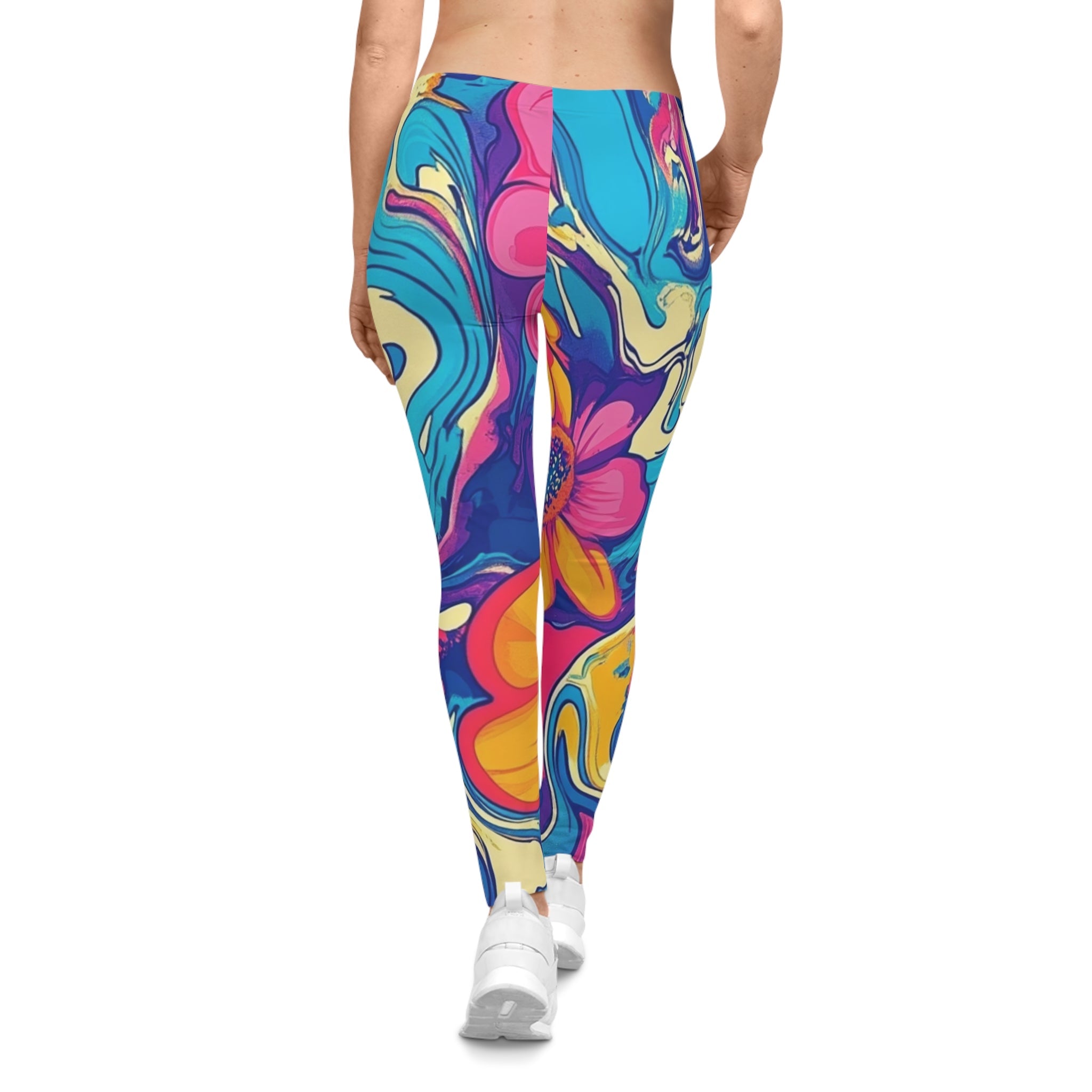 Colorful Floral Swirl Casual Leggings, Artsulli - Art is Long, Life is Short, All Over Prints, , , , , , , 