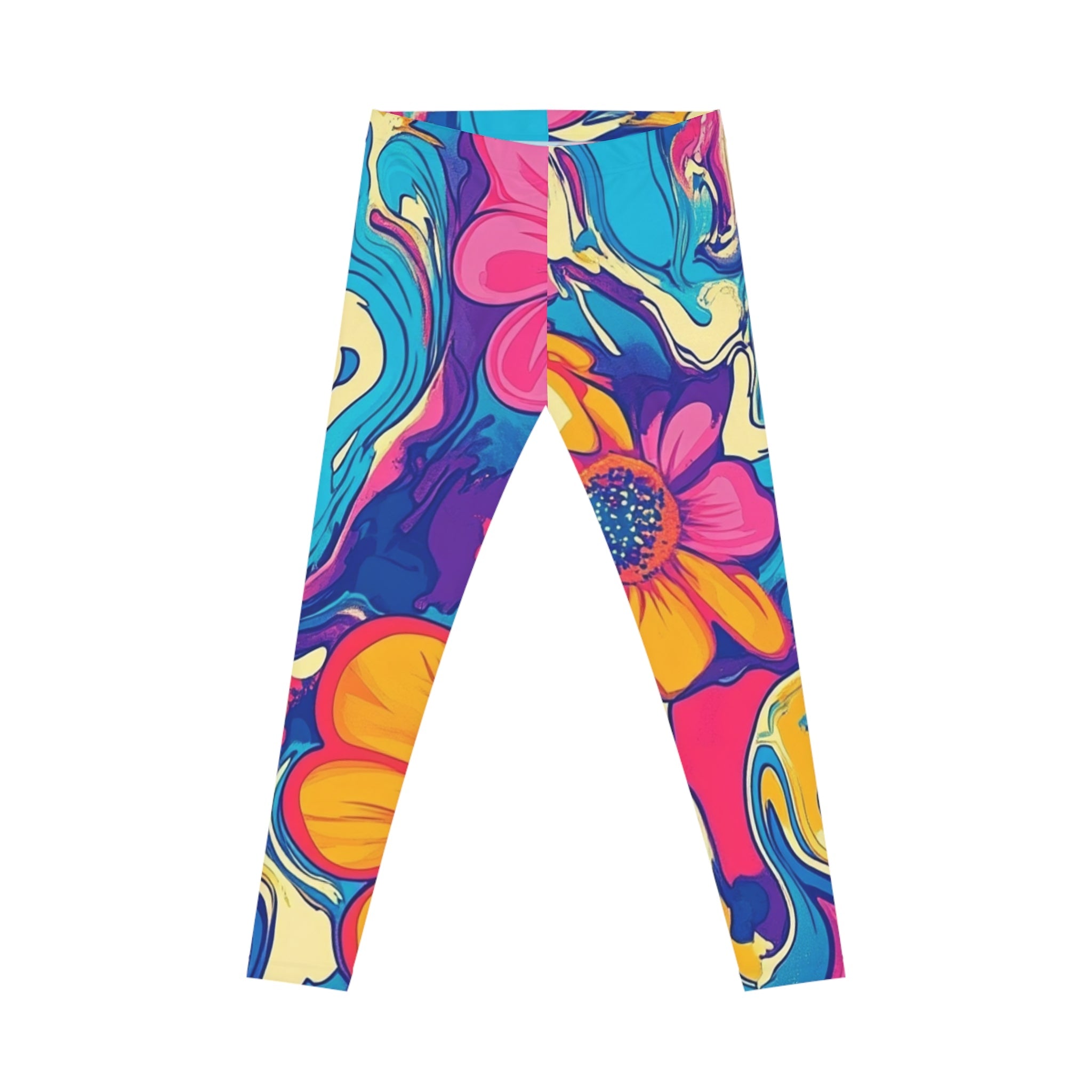 Colorful Floral Swirl Casual Leggings, Artsulli - Art is Long, Life is Short, All Over Prints, Size, XS, Color, Seam thread color automatically matched to design, , , 33722032612458090421