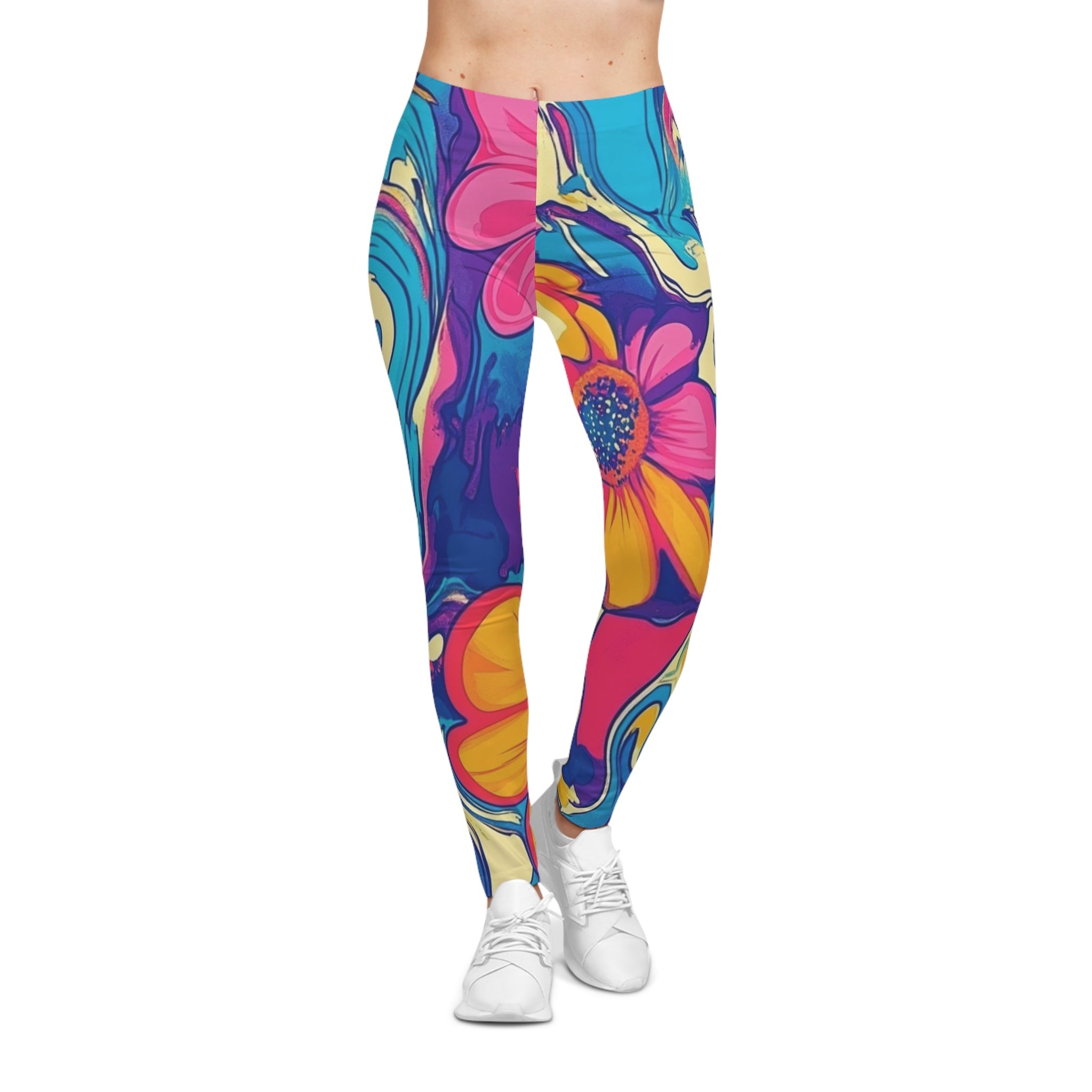 Colorful Floral Swirl Casual Leggings, Artsulli - Art is Long, Life is Short, All Over Prints, , , , , , , 