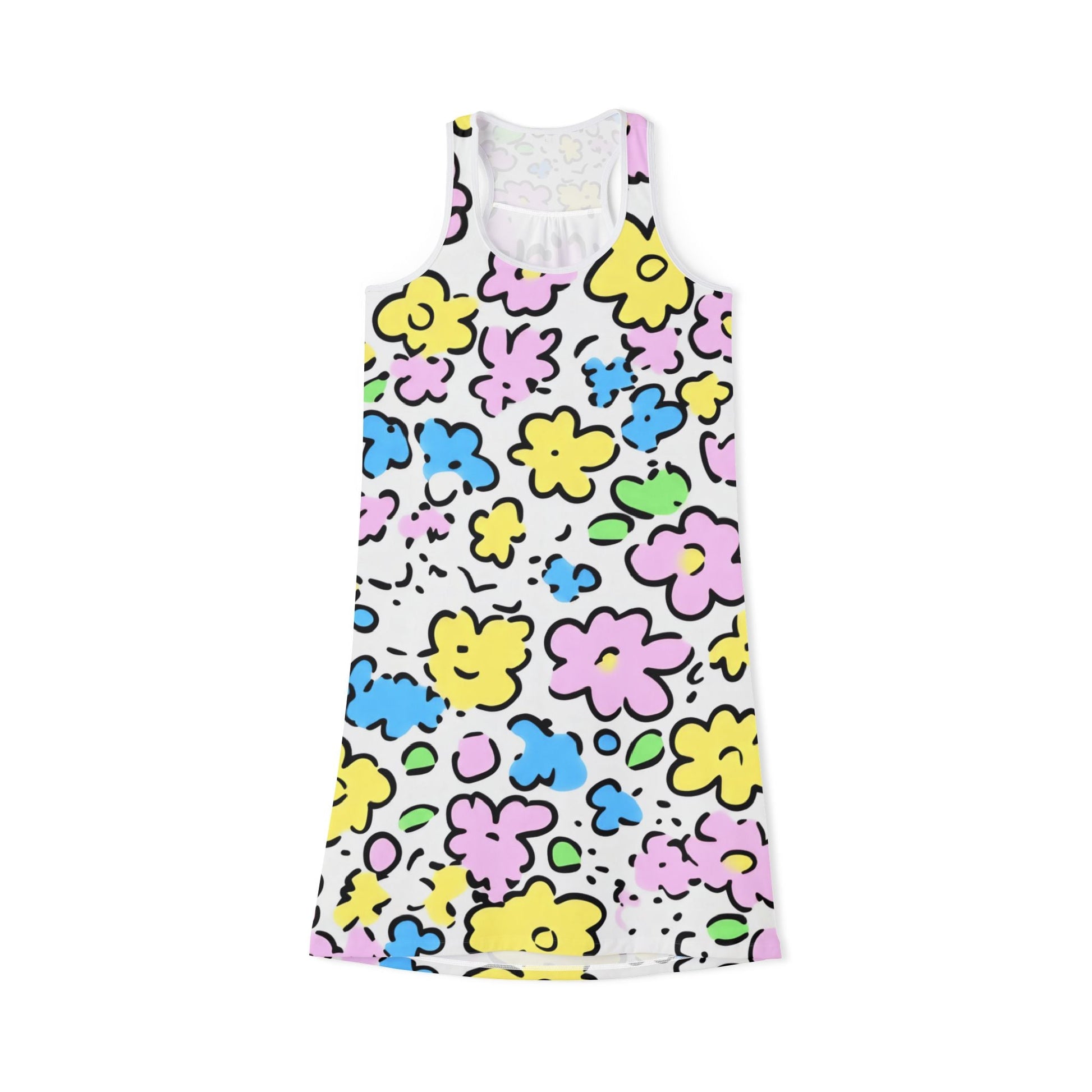 Colorful Floral Tank Dress, Artsulli - Art is Long, Life is Short, Tank Top, Size, XS, Color, White, , , 27561850486971355471