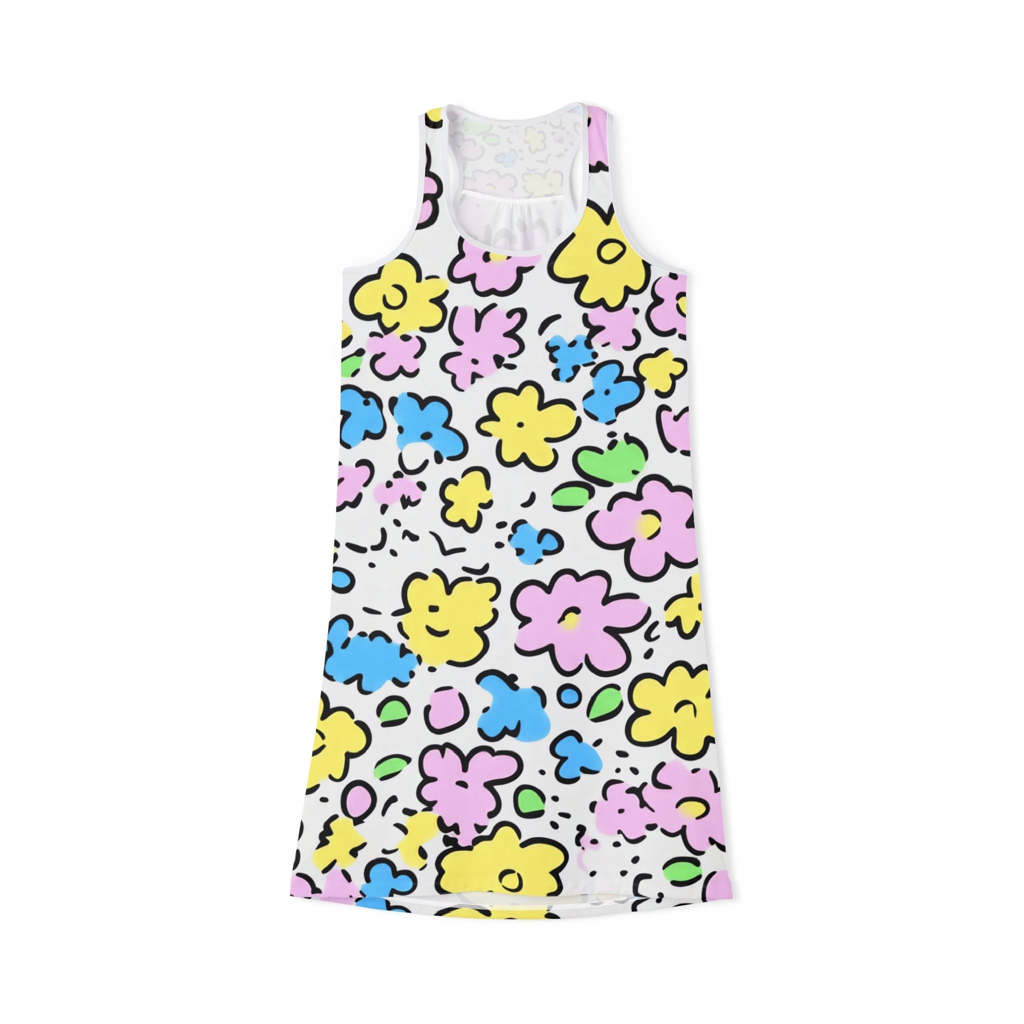 Colorful Floral Tank Dress, Artsulli - Art is Long, Life is Short, Tank Top, Size, XS, Color, White, , , 27561850486971355471