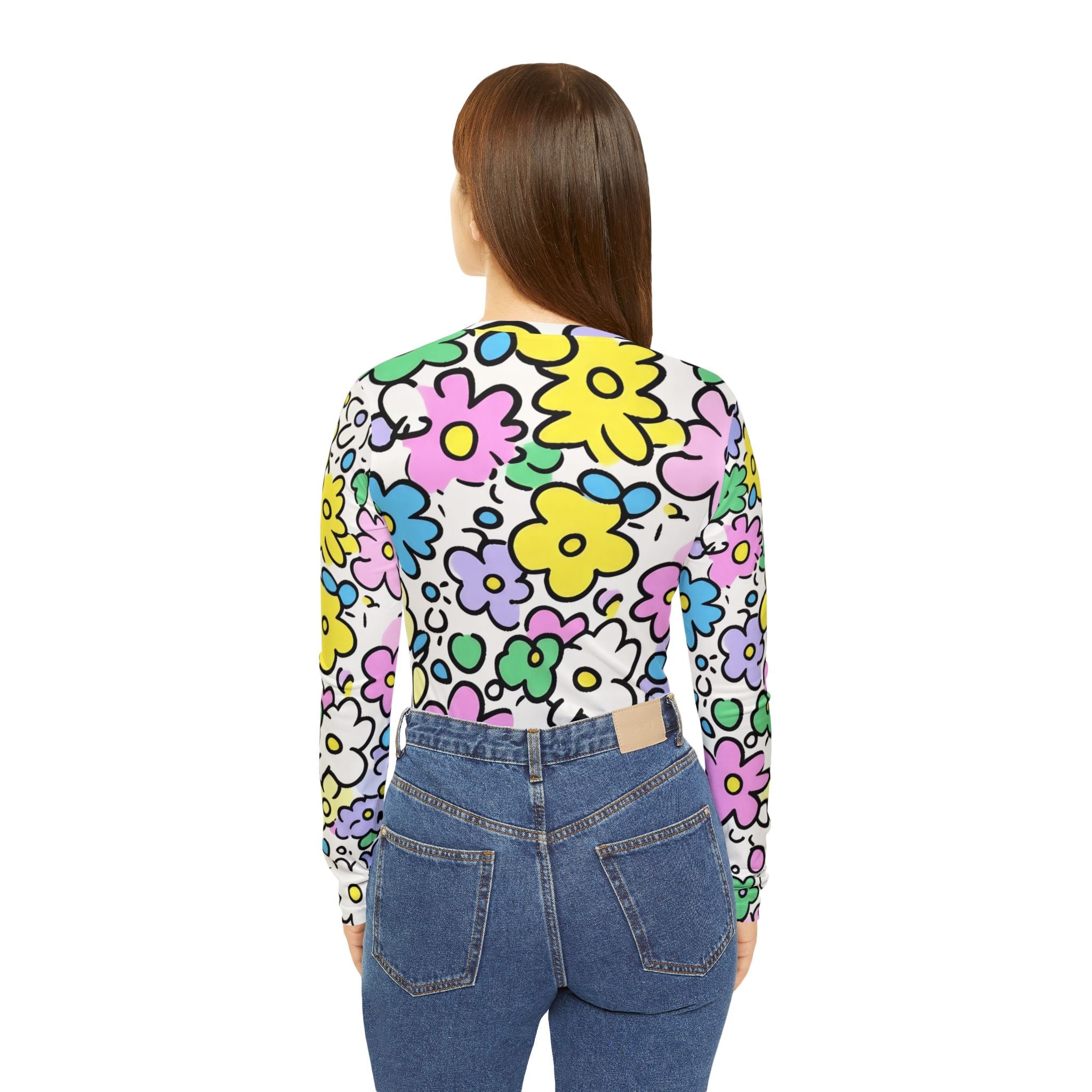 Colorful Floral V-Neck Long Sleeve Shirt, Artsulli - Art is Long, Life is Short, All Over Prints, , , , , , , 