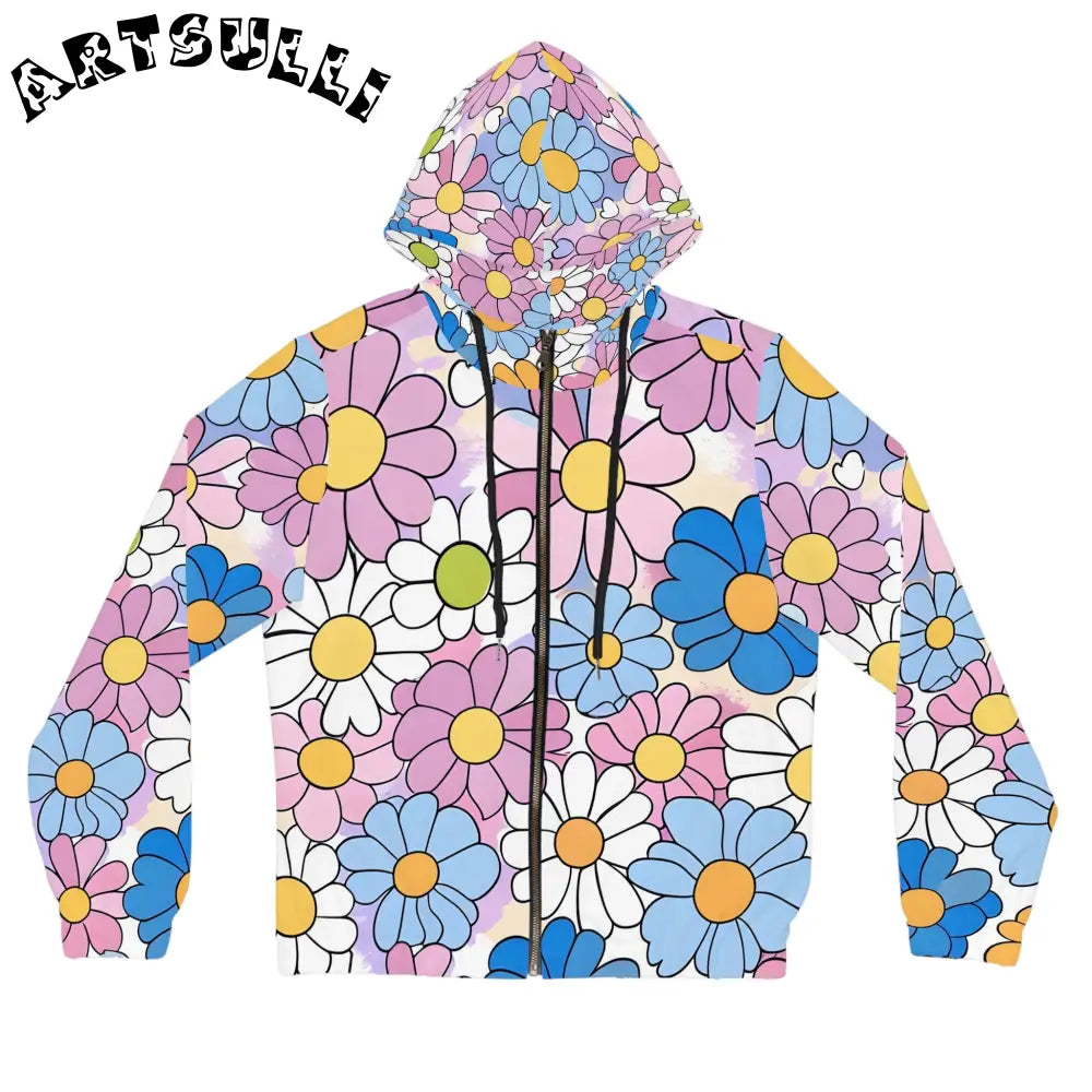 Colorful Floral Women’s Zip Hoodie, Artsulli - Art is Long, Life is Short, All Over Prints, Size, XS, Color, Black, , , 53937641776896