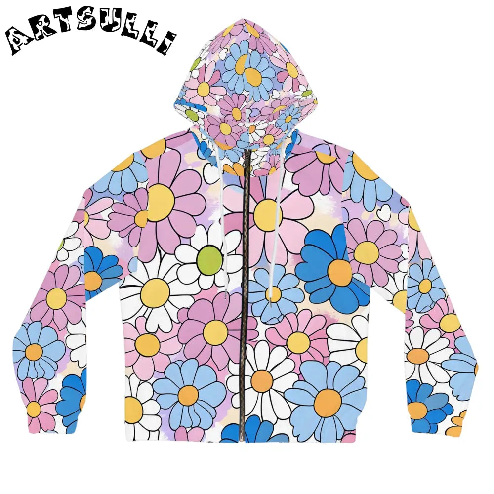 Colorful Floral Women’s Zip Hoodie, Artsulli - Art is Long, Life is Short, All Over Prints, Size, XS, Color, White, , , 53920365552745