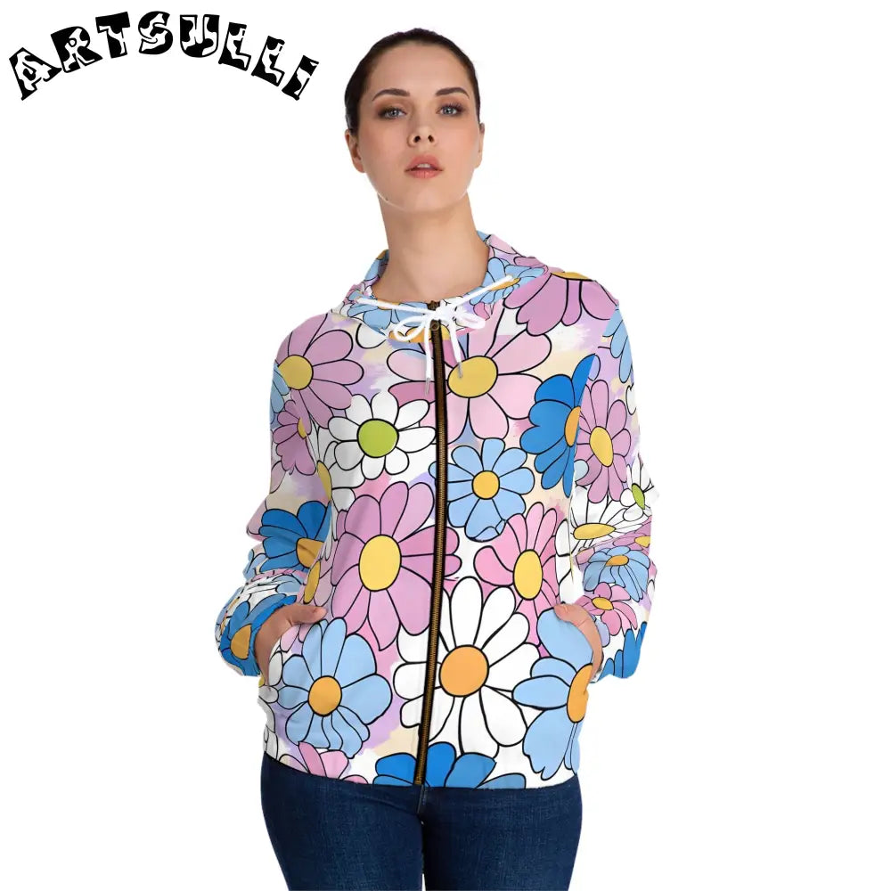 JAKKOUTTHEBXX Colorful Floral Women’s Zip Hoodie 2025