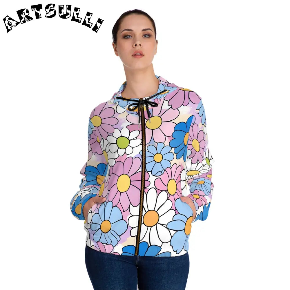 JAKKOUTTHEBXX Colorful Floral Women’s Zip Hoodie 2025