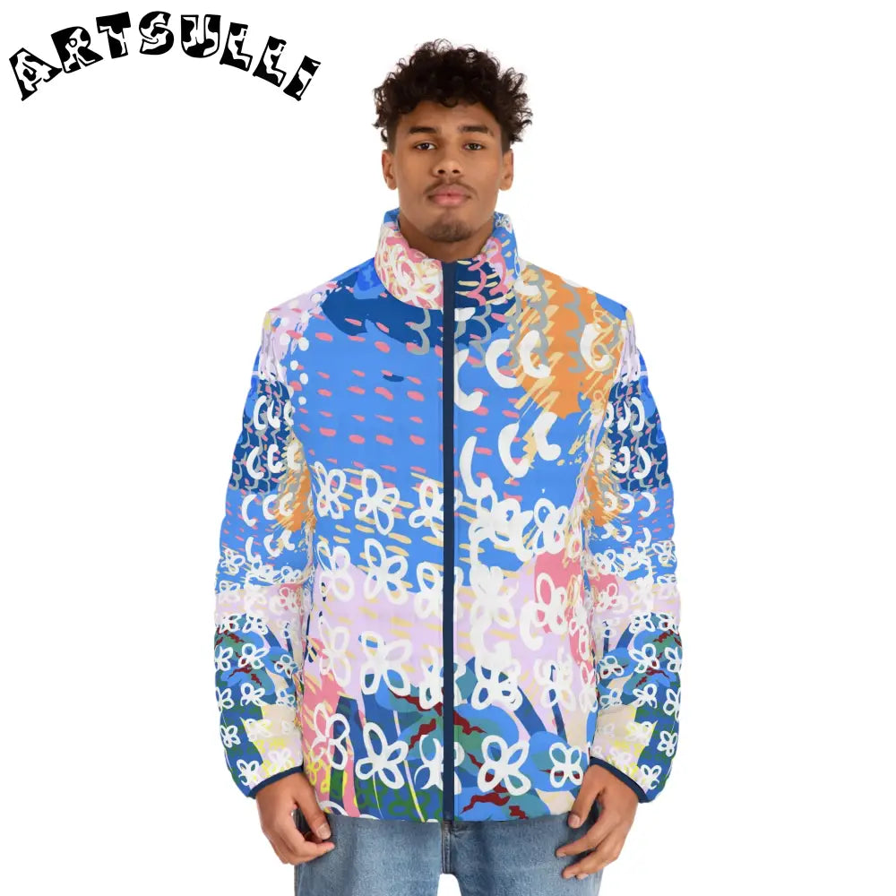Colorful Flowers x Doodles Puffer Jacket, Artsulli - Art is Long, Life is Short, All Over Prints, , , , , , , 