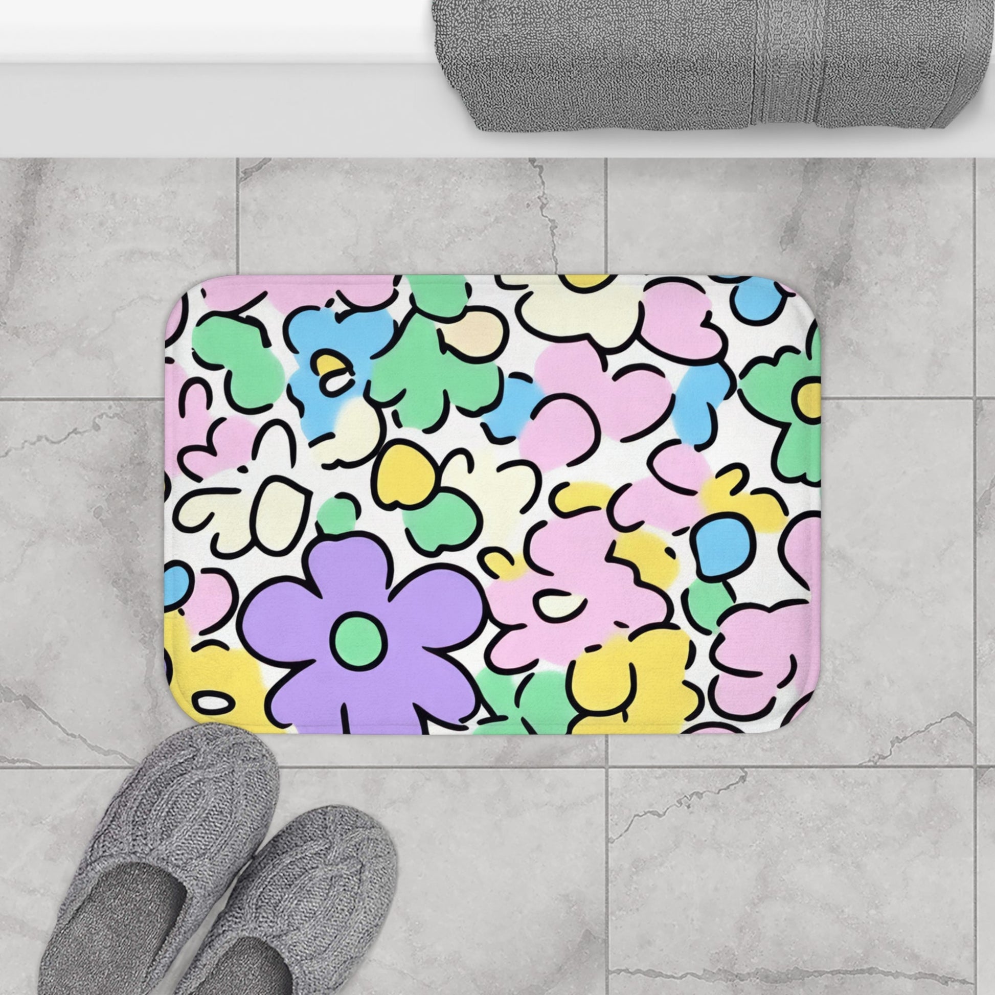 Printify Colorful Hand Drawn Floral Bath Mat 2025