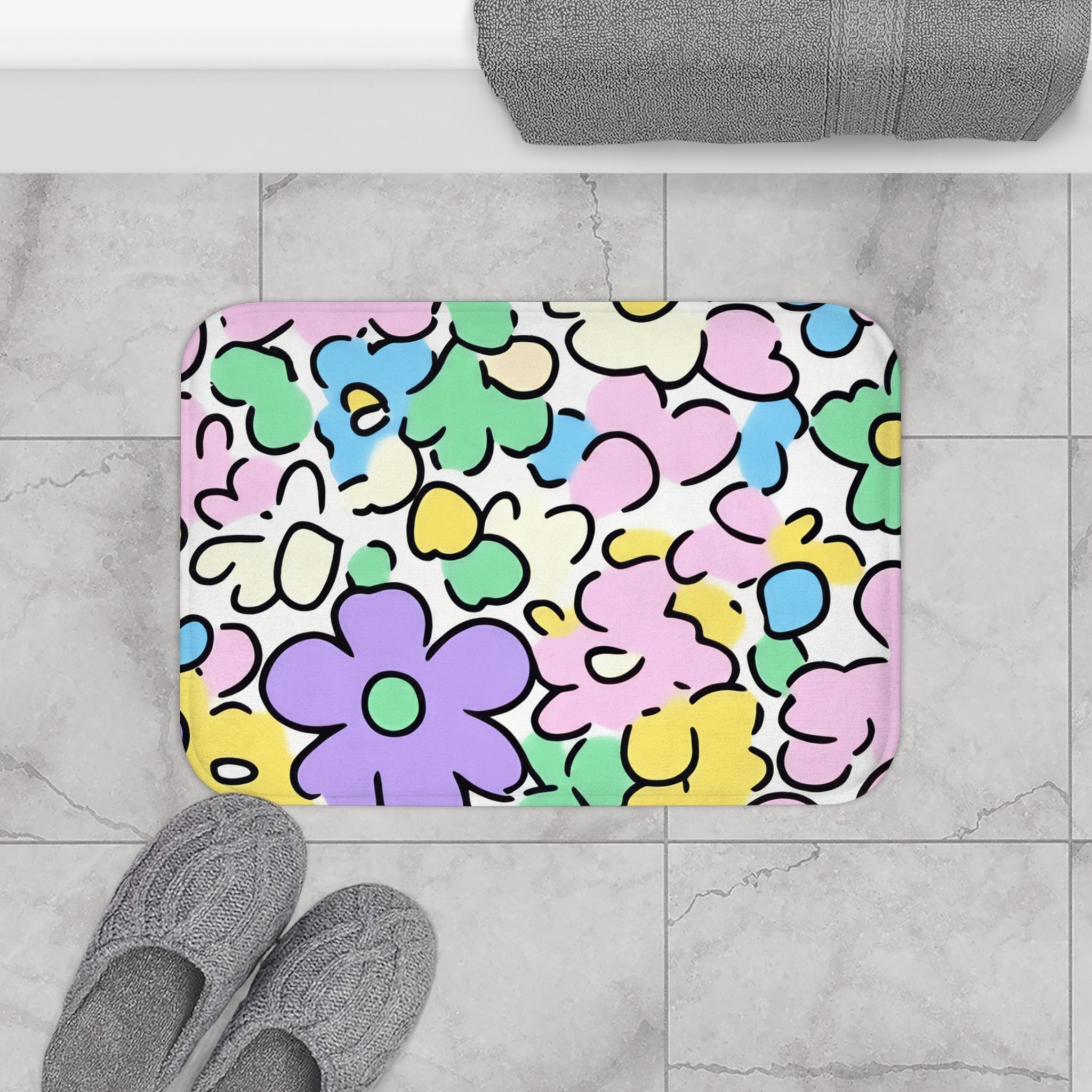Printify Colorful Hand Drawn Floral Bath Mat 2025