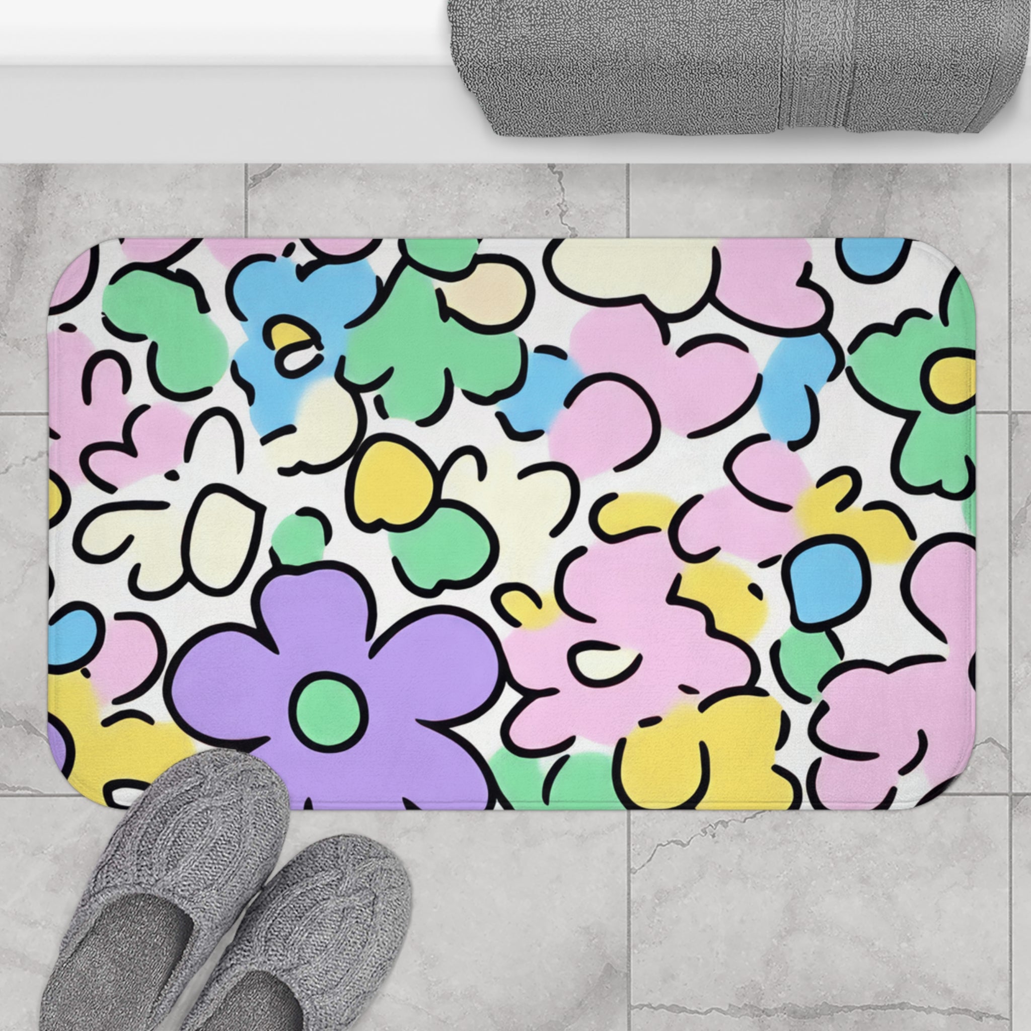 Printify Colorful Hand Drawn Floral Bath Mat 2025