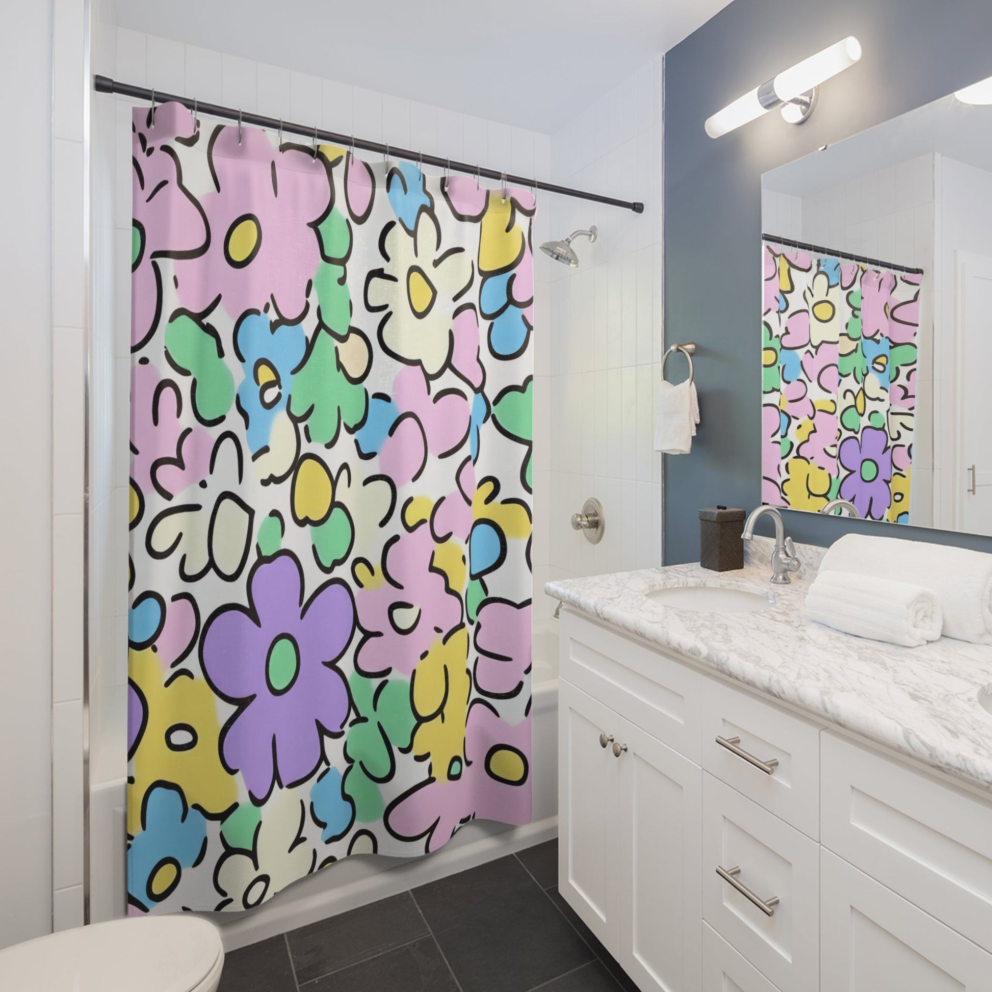Colorful Hand-Drawn Floral Shower Curtain, Artsulli - Art is Long, Life is Short, Home Decor, , , , , , , 