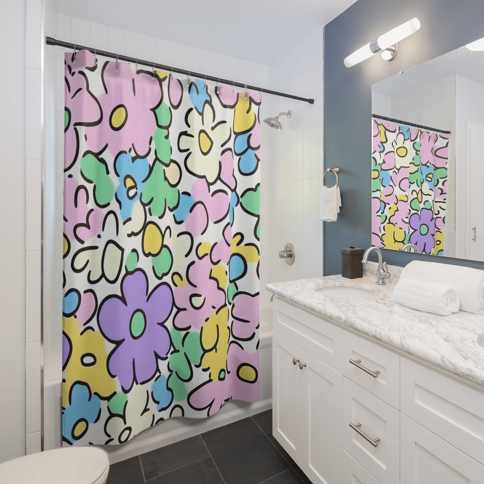 Colorful Hand-Drawn Floral Shower Curtain, Artsulli - Art is Long, Life is Short, Home Decor, , , , , , , 
